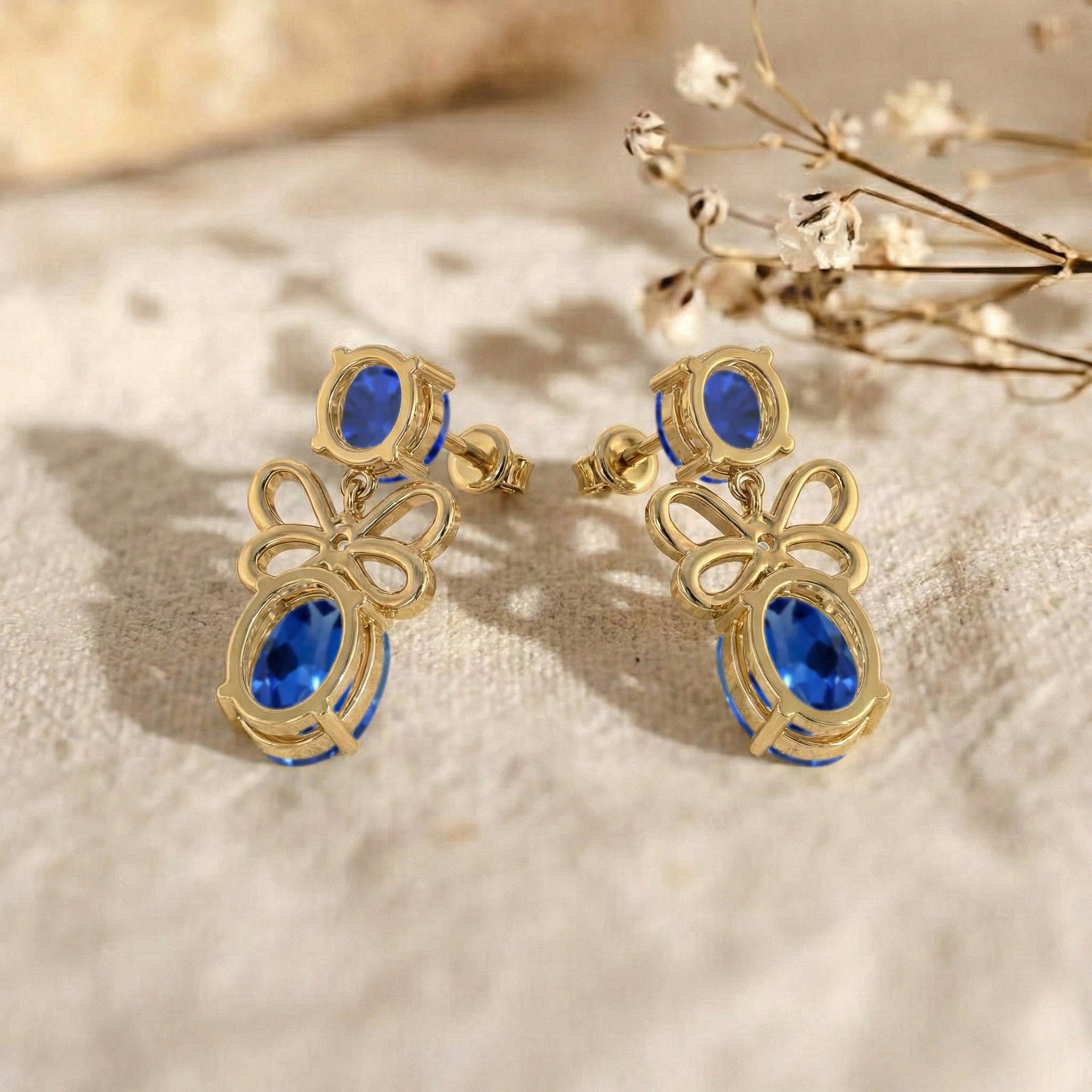 Blue Sapphire Round and Oval Stud Earring in 925 Sterling Silver 6 MM 5-ct.