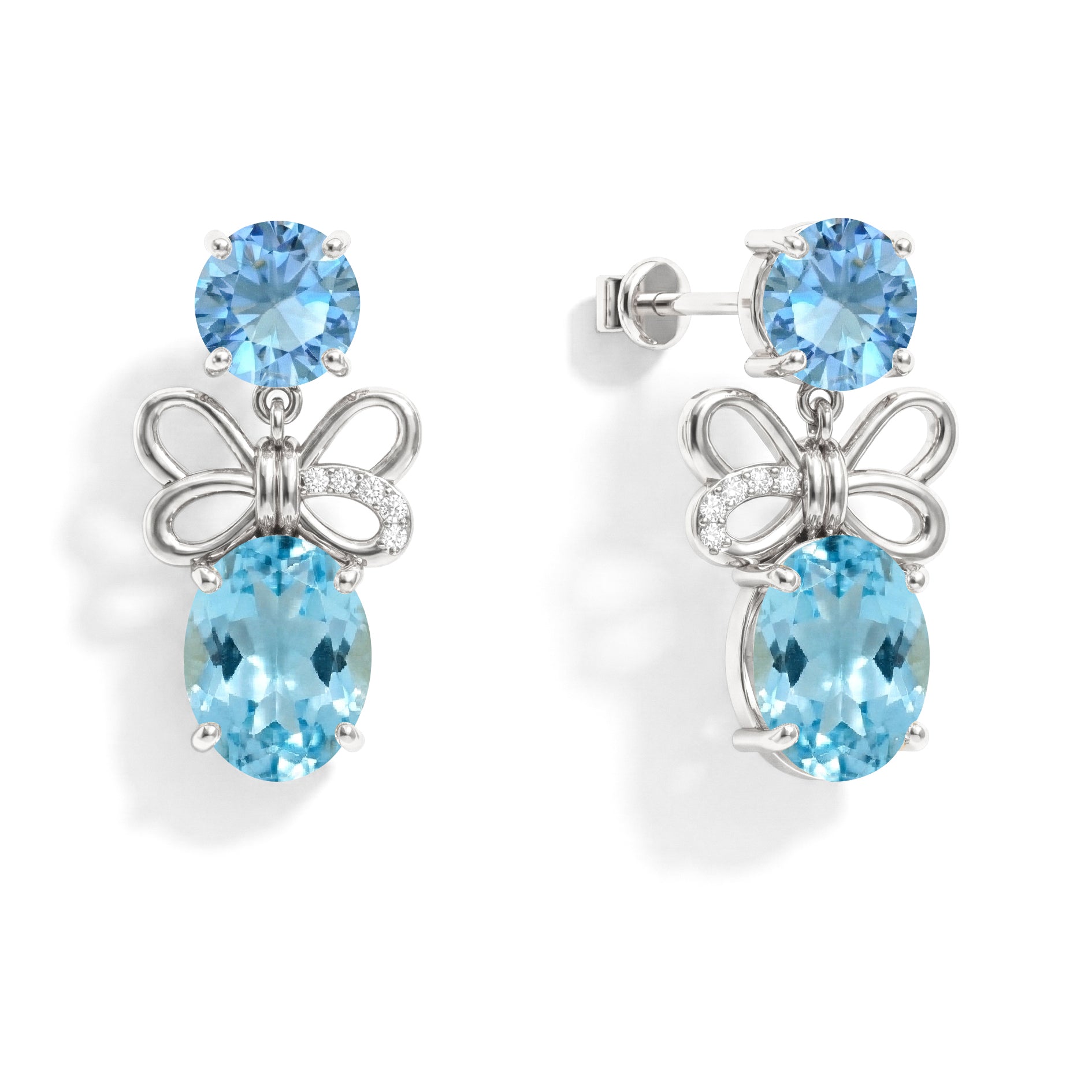 Blue Topaz Round and Oval Stud Earring in 925 Sterling Silver 6 MM 5-ct.