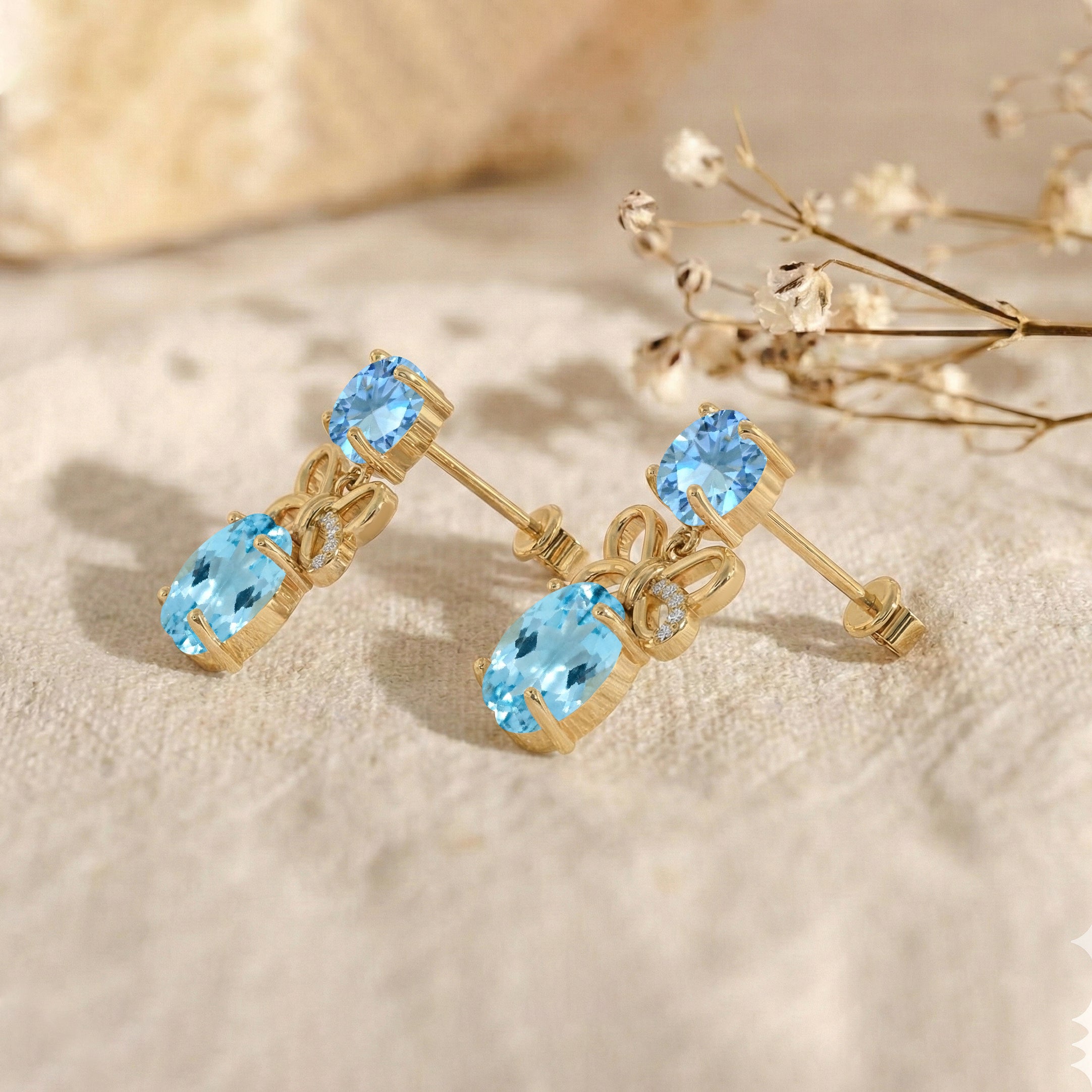 Blue Topaz Round and Oval Stud Earring in 925 Sterling Silver 6 MM 5-ct.