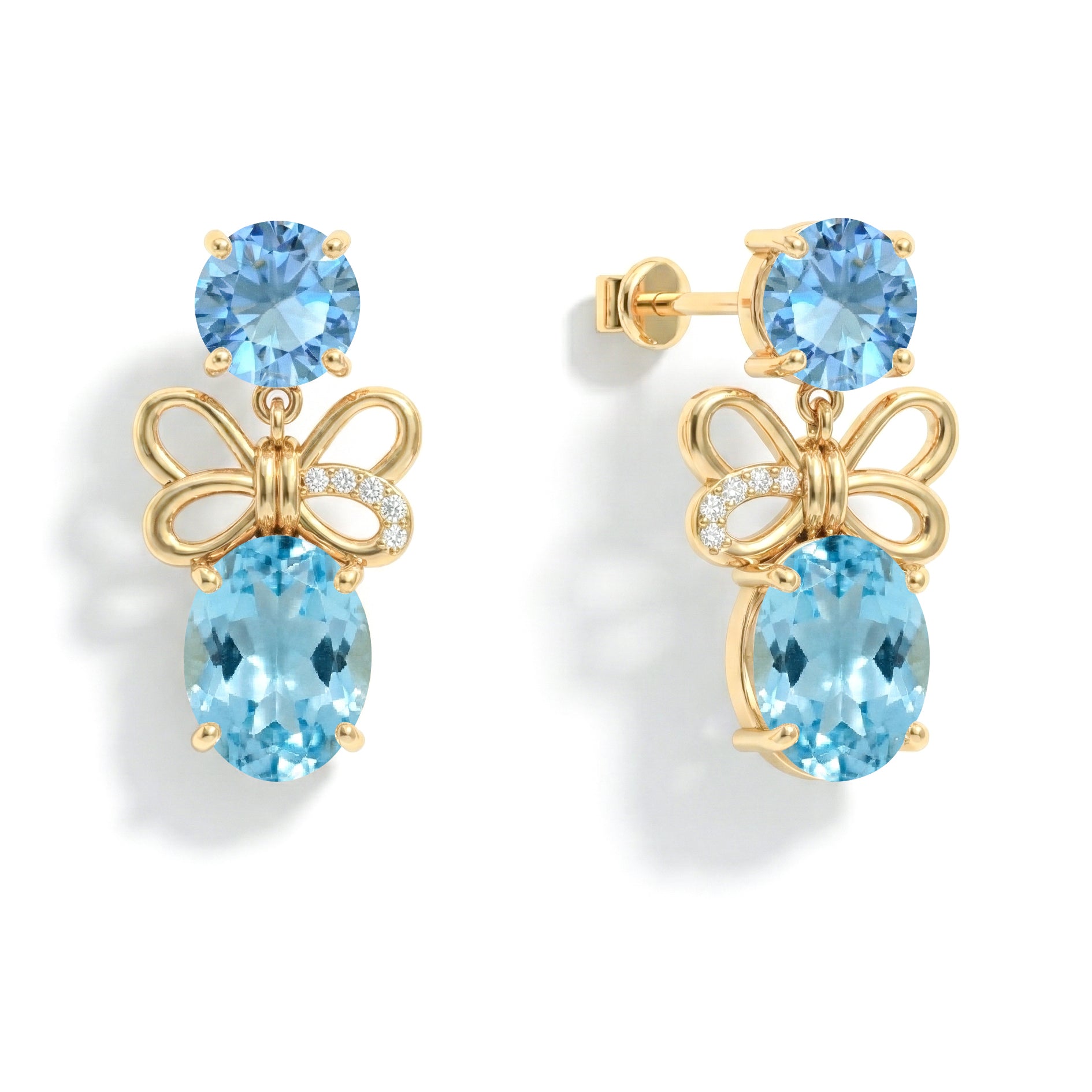 Blue Topaz Round and Oval Stud Earring in 925 Sterling Silver 6 MM 5-ct.