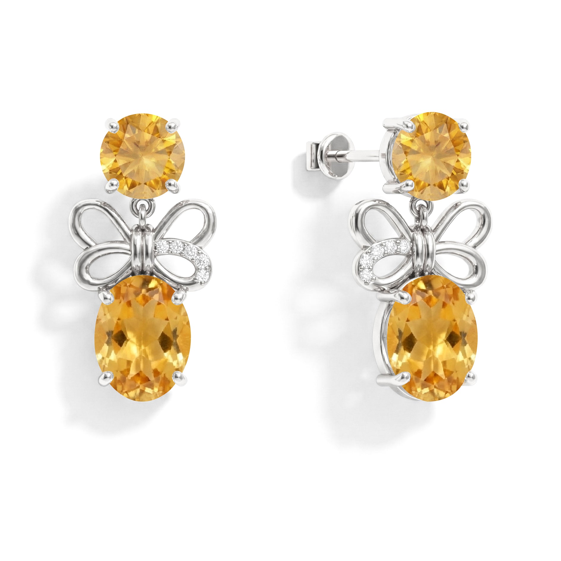 Citrine Round and Oval Stud Earring in 925 Sterling Silver 6 MM 5-ct.