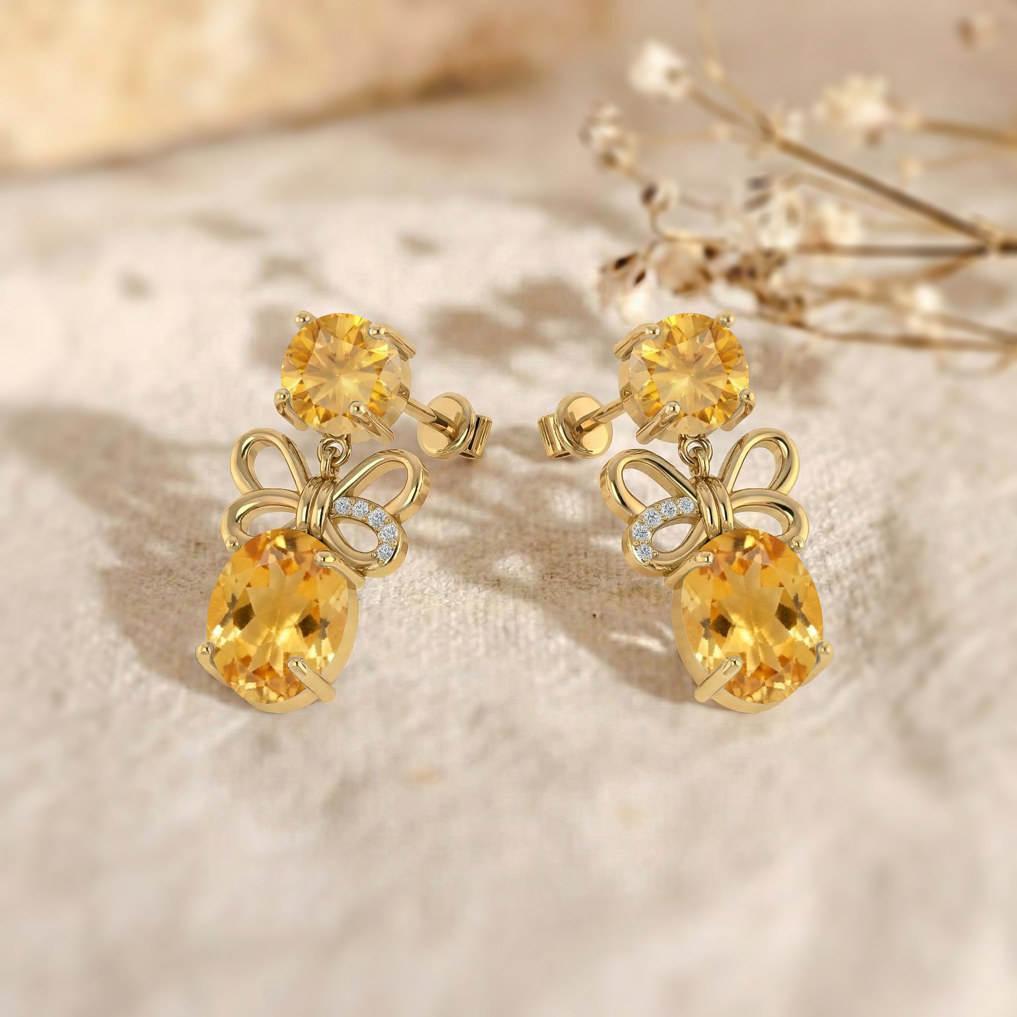 Citrine Round and Oval Stud Earring in 925 Sterling Silver 6 MM 5-ct.