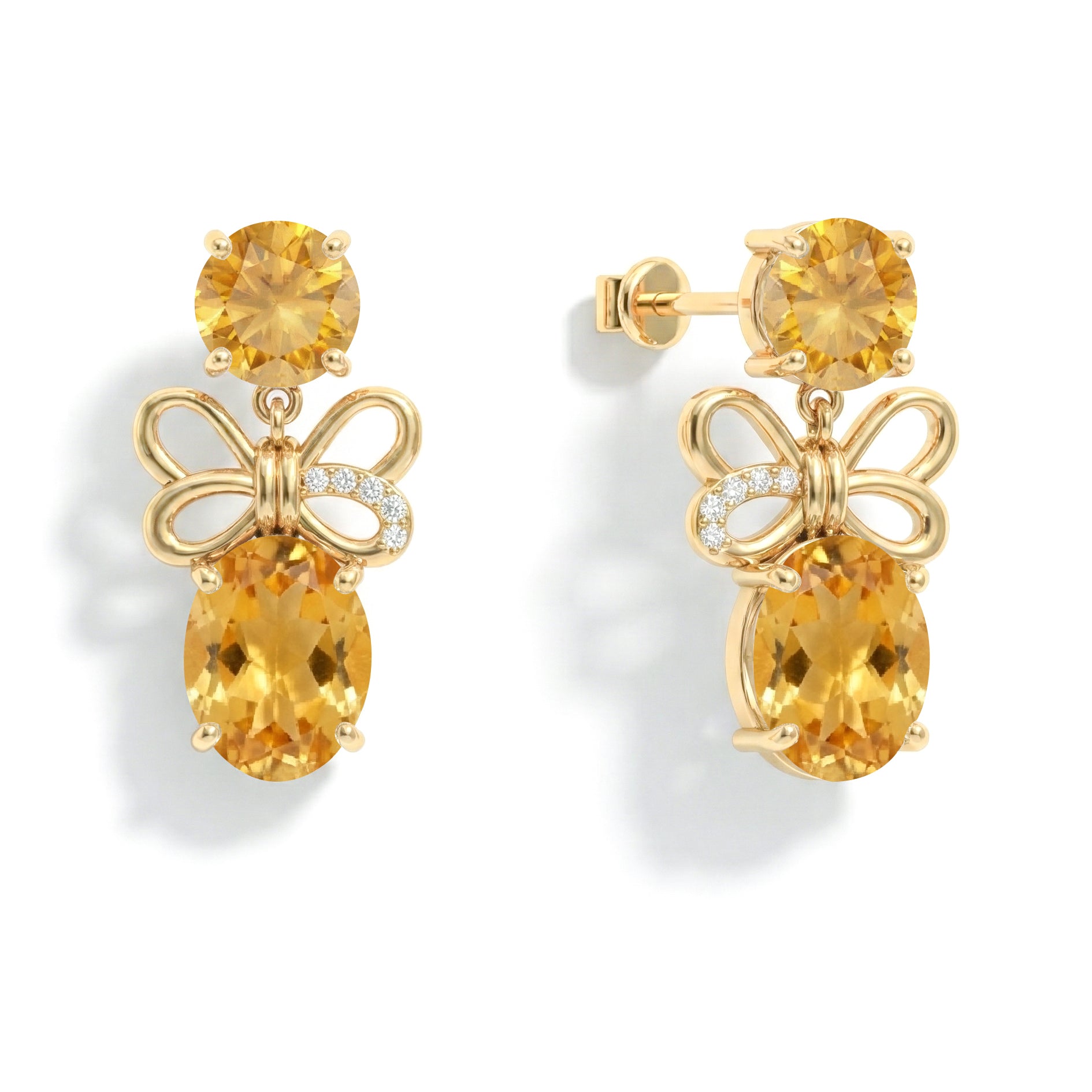 Citrine Round and Oval Stud Earring in 925 Sterling Silver 6 MM 5-ct.