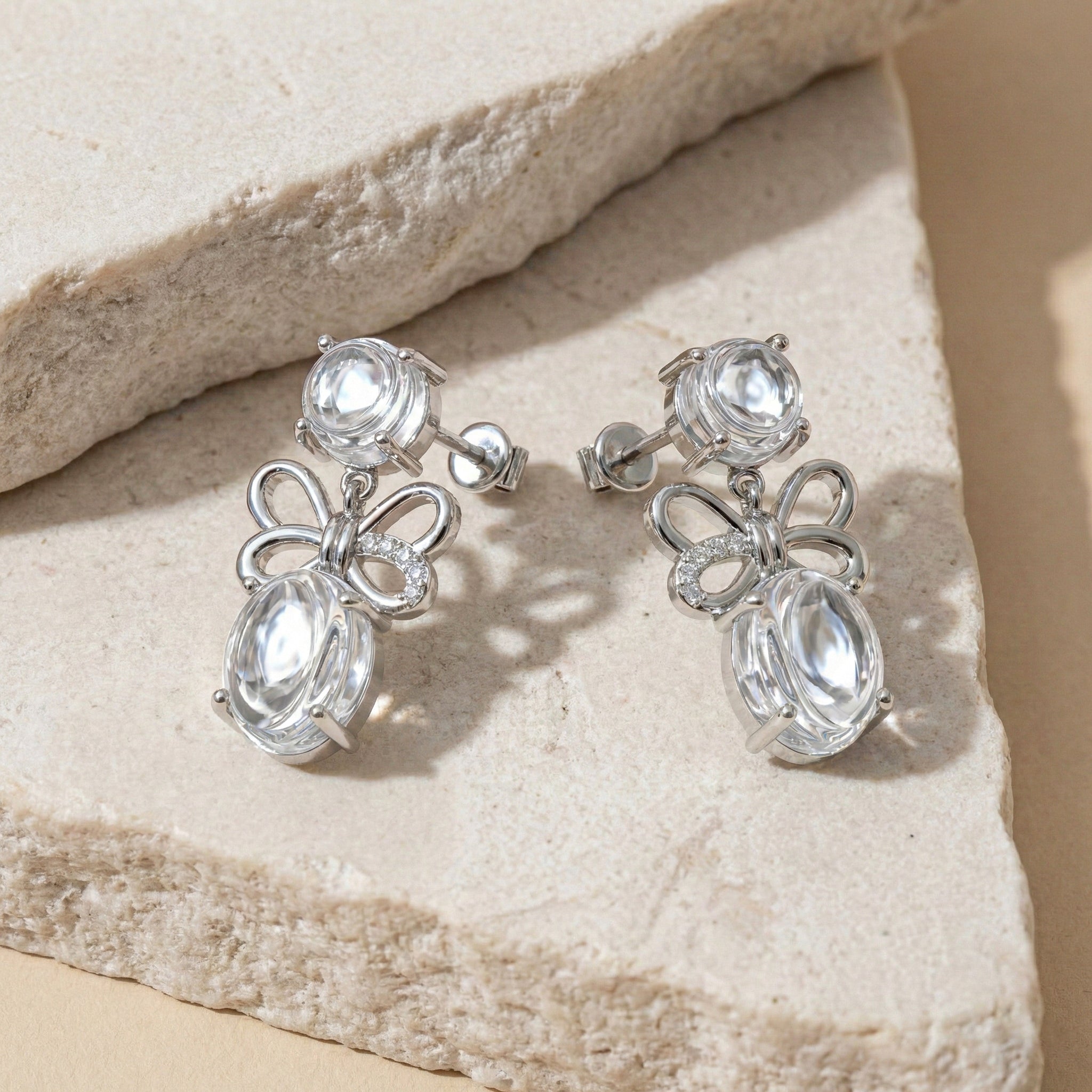 Simulated Diamond CZ Round and Oval Stud Earring in 925 Sterling Silver 6 MM 5-ct.