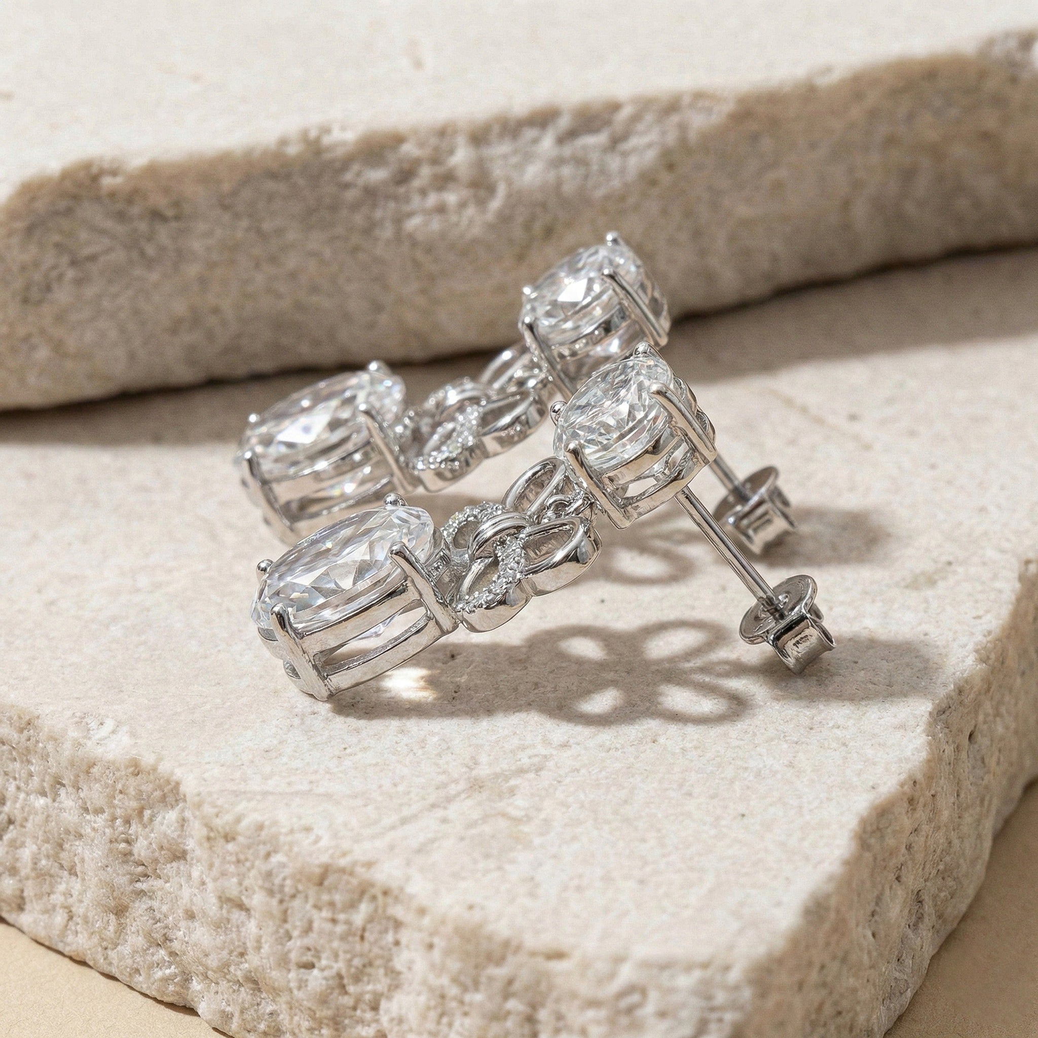 Simulated Diamond CZ Round and Oval Stud Earring in 925 Sterling Silver 6 MM 5-ct.