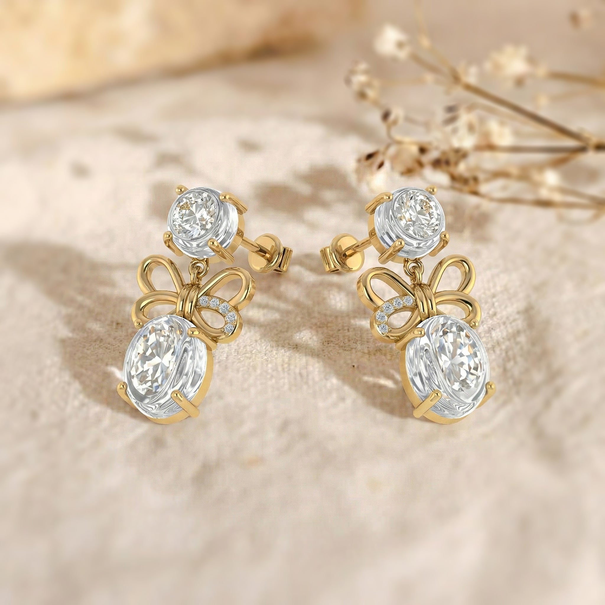 Simulated Diamond CZ Round and Oval Stud Earring in 925 Sterling Silver 6 MM 5-ct.