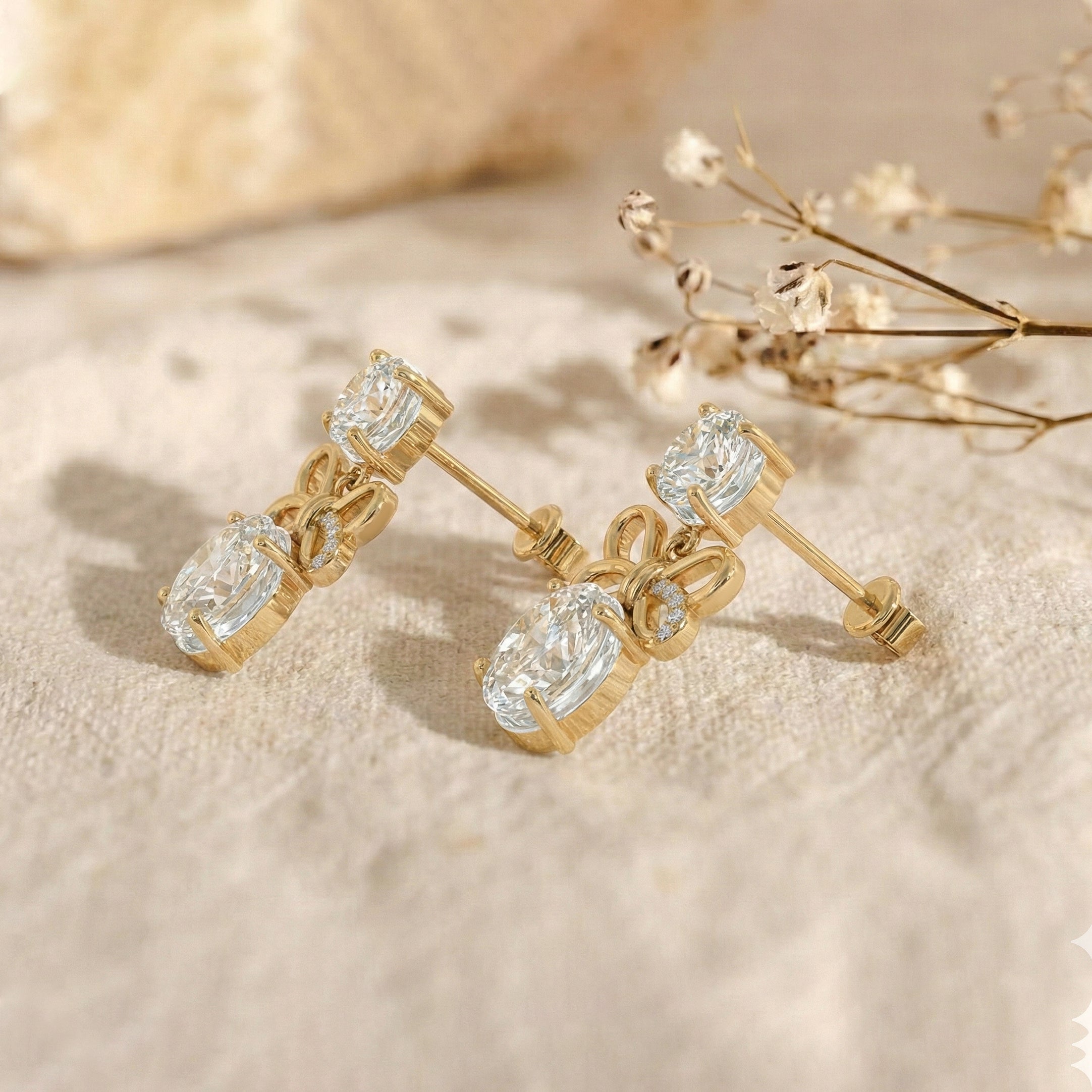 Simulated Diamond CZ Round and Oval Stud Earring in 925 Sterling Silver 6 MM 5-ct.