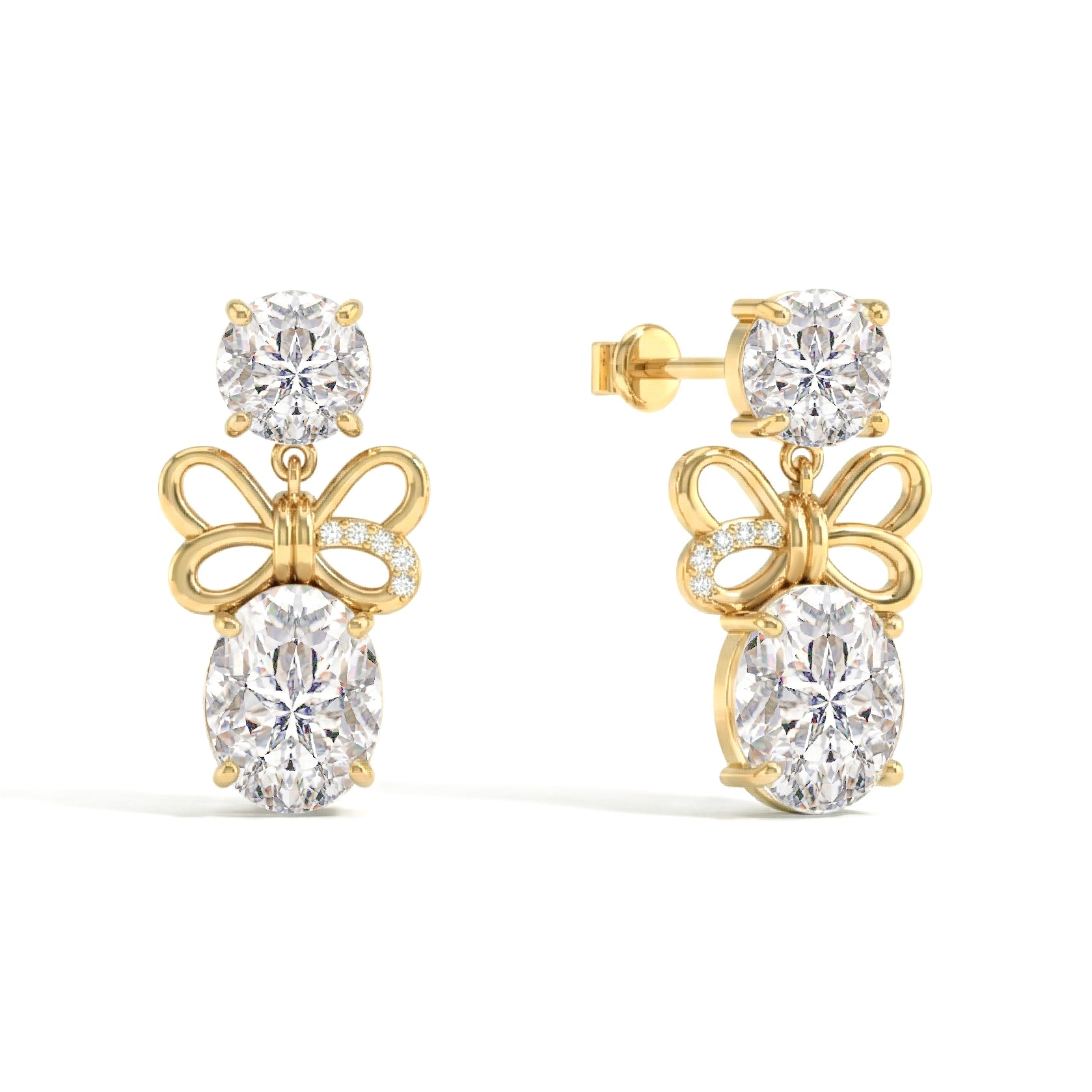 Simulated Diamond CZ Round and Oval Stud Earring in 925 Sterling Silver 6 MM 5-ct.