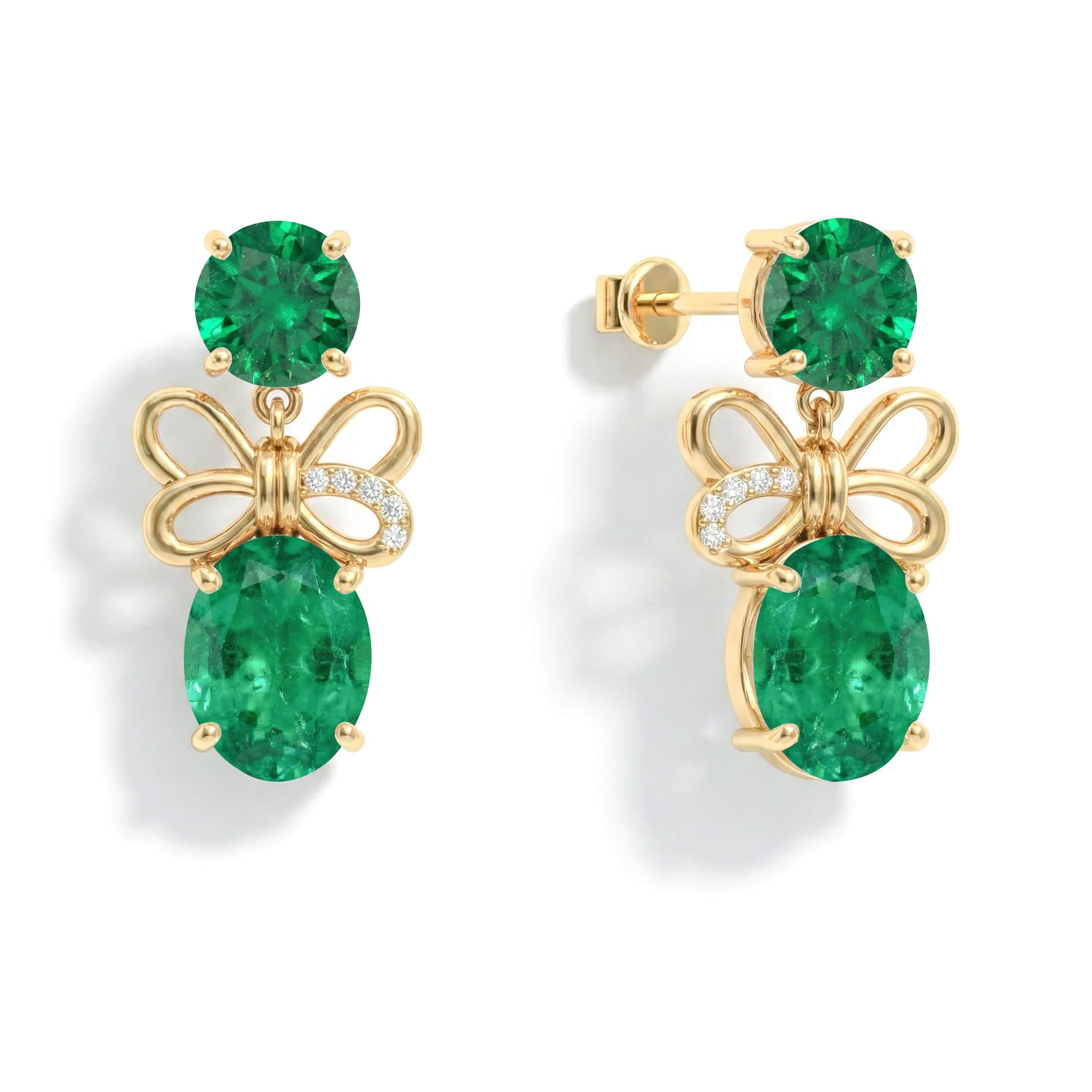 Emerald Round and Oval Stud Earring in 925 Sterling Silver 6 MM 5-ct.