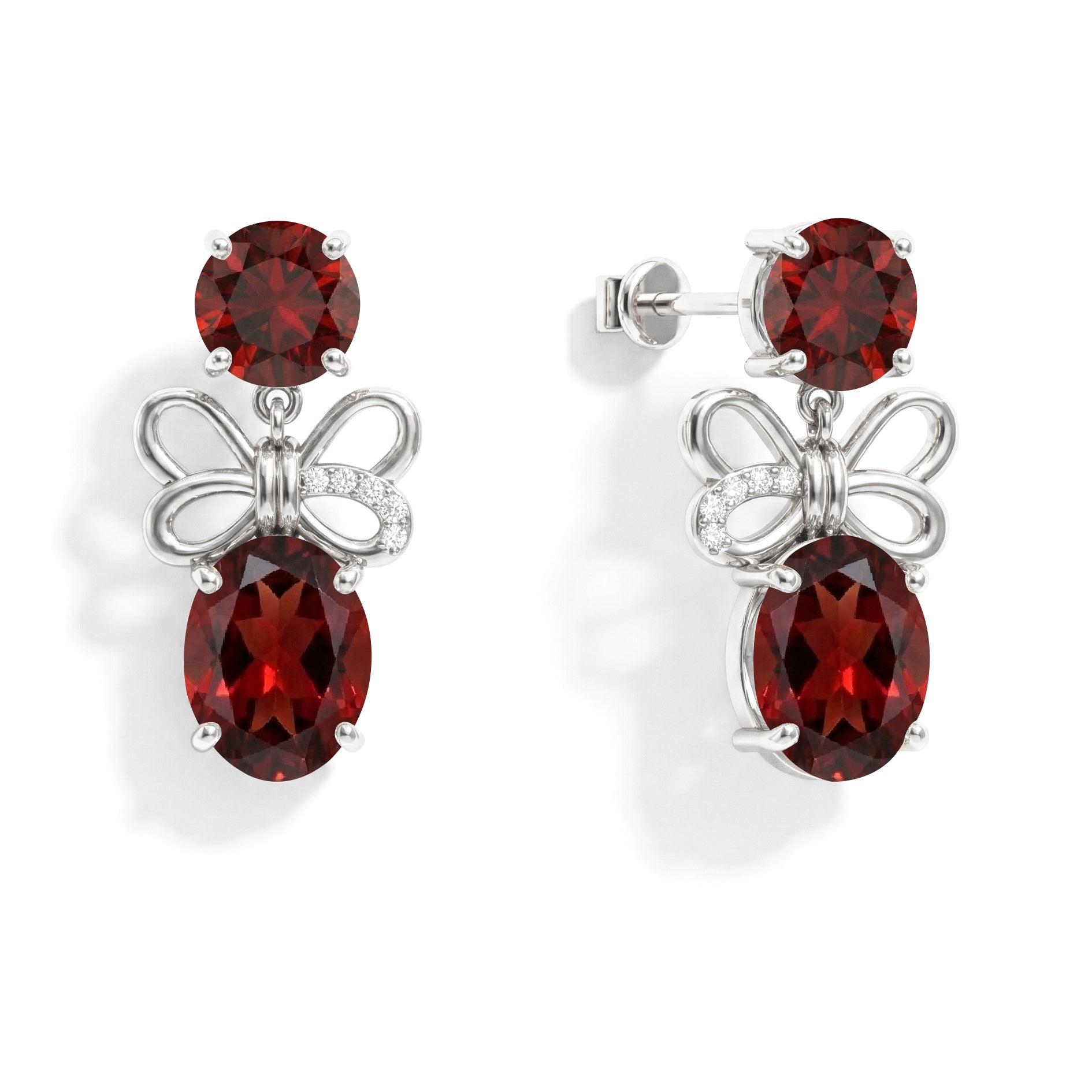 Garnet Round and Oval Stud Earring in 925 Sterling Silver 6 MM 5-ct.
