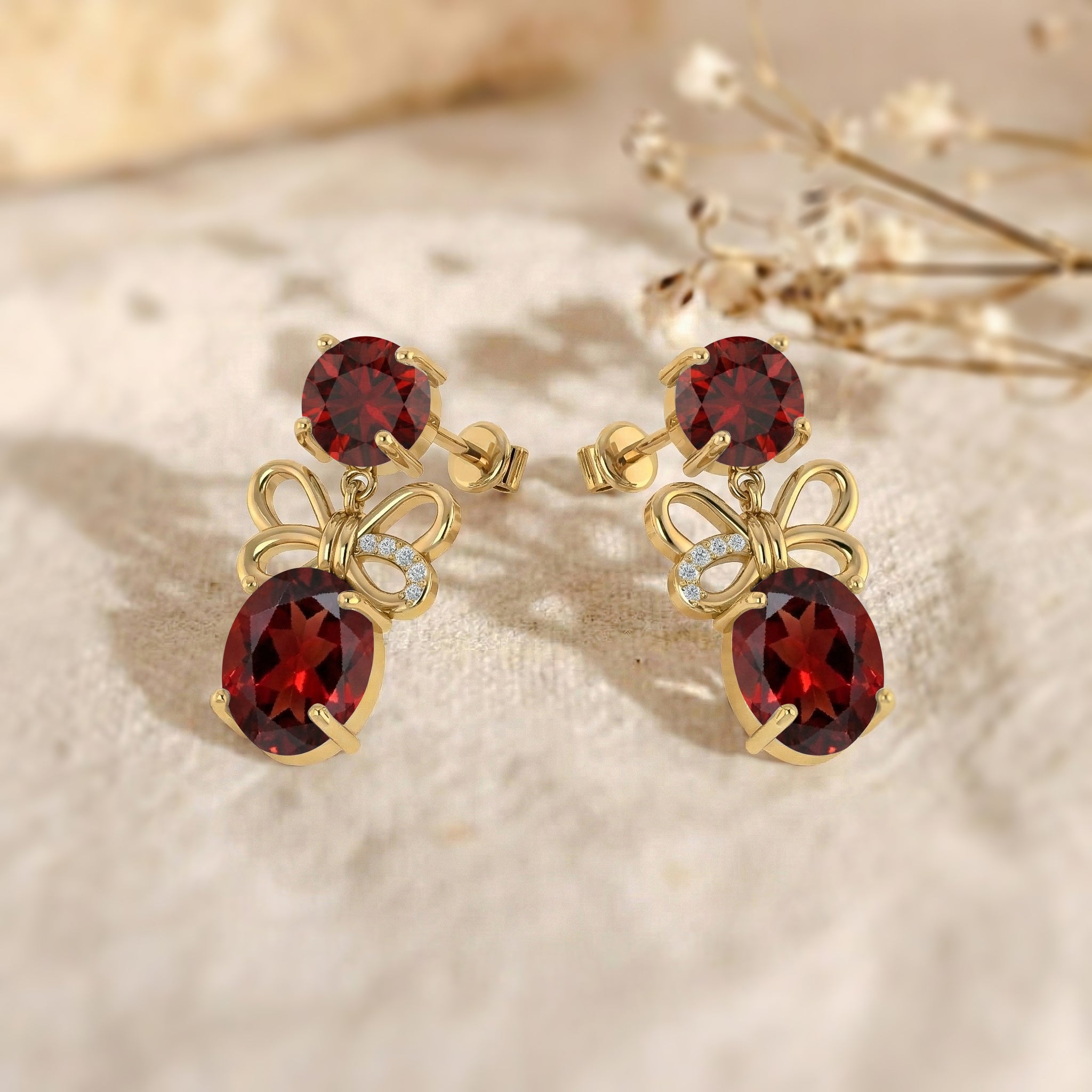 Garnet Round and Oval Stud Earring in 925 Sterling Silver 6 MM 5-ct.