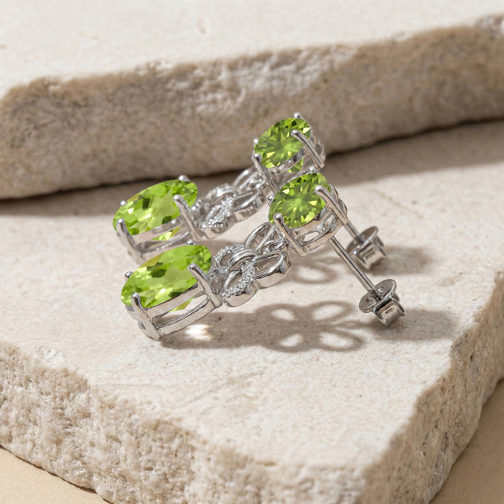 Peridot Round and Oval Stud Earring in 925 Sterling Silver 6 MM 5-ct.
