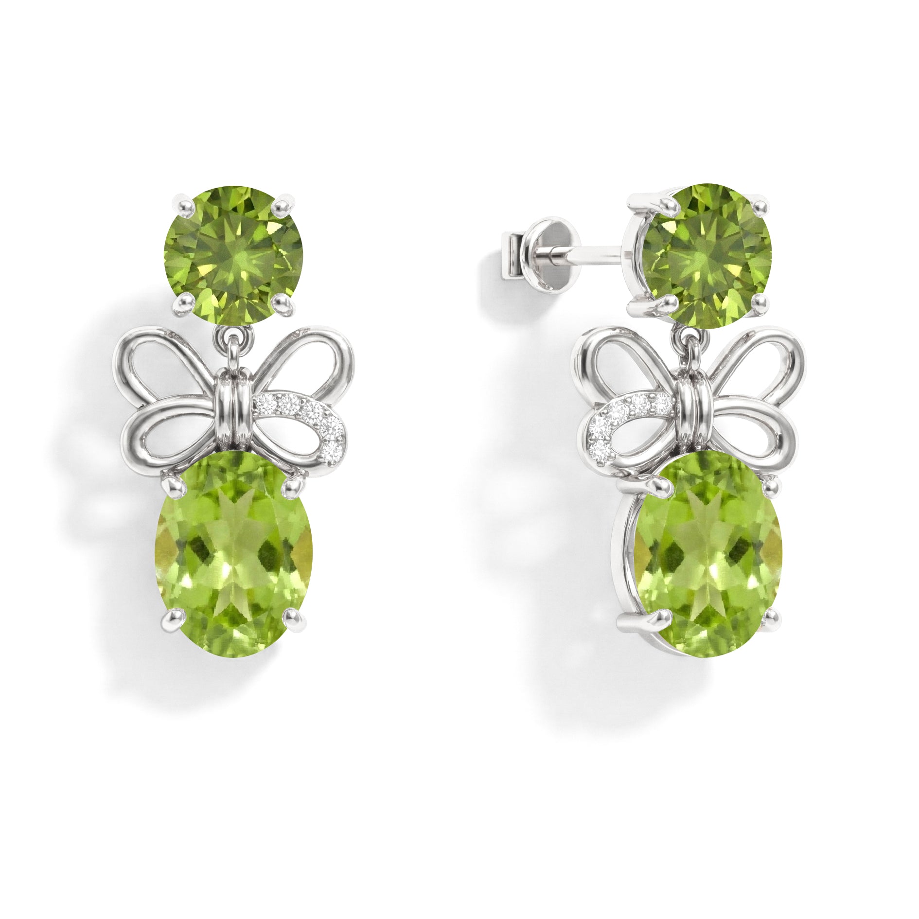 Peridot Round and Oval Stud Earring in 925 Sterling Silver 6 MM 5-ct.
