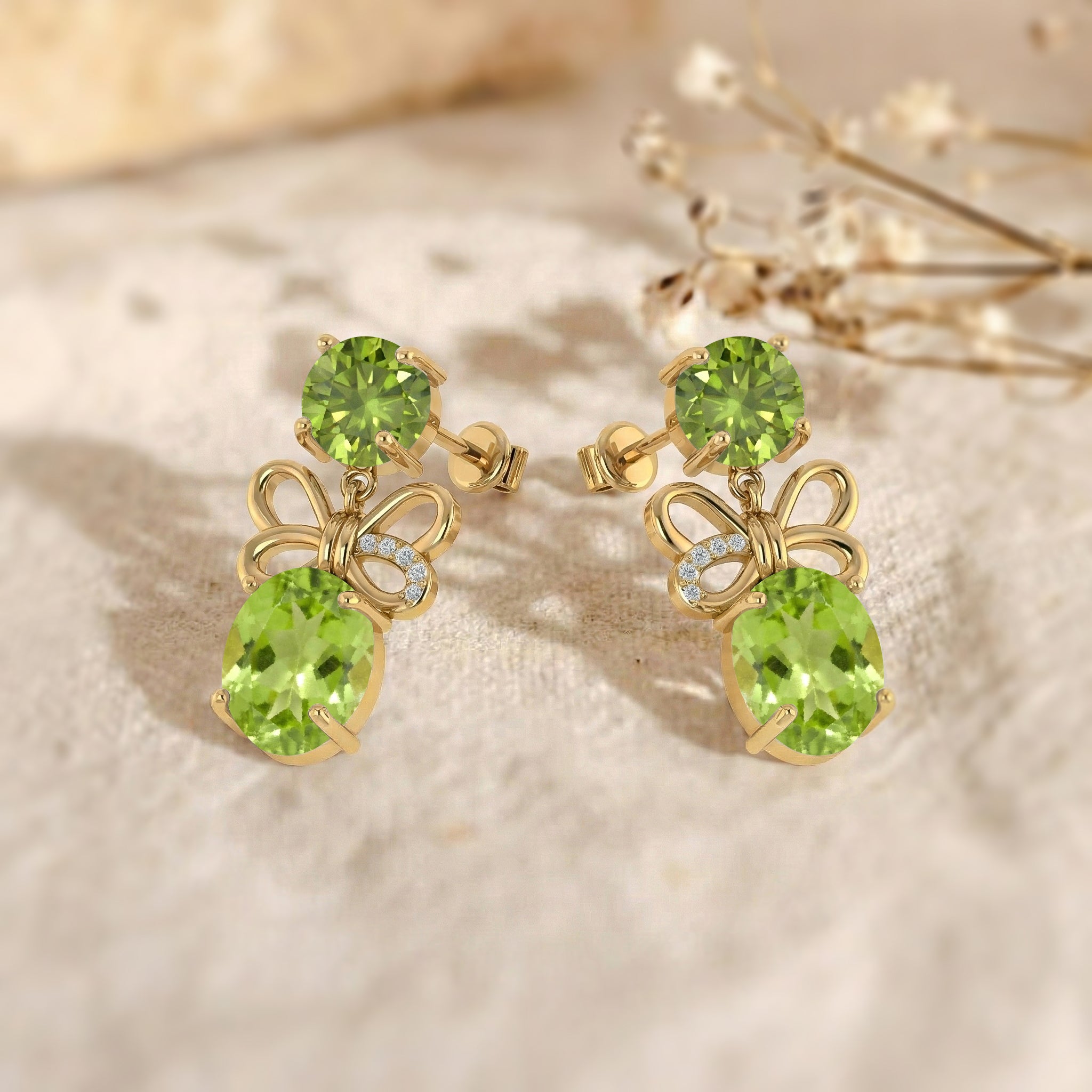 Peridot Round and Oval Stud Earring in 925 Sterling Silver 6 MM 5-ct.