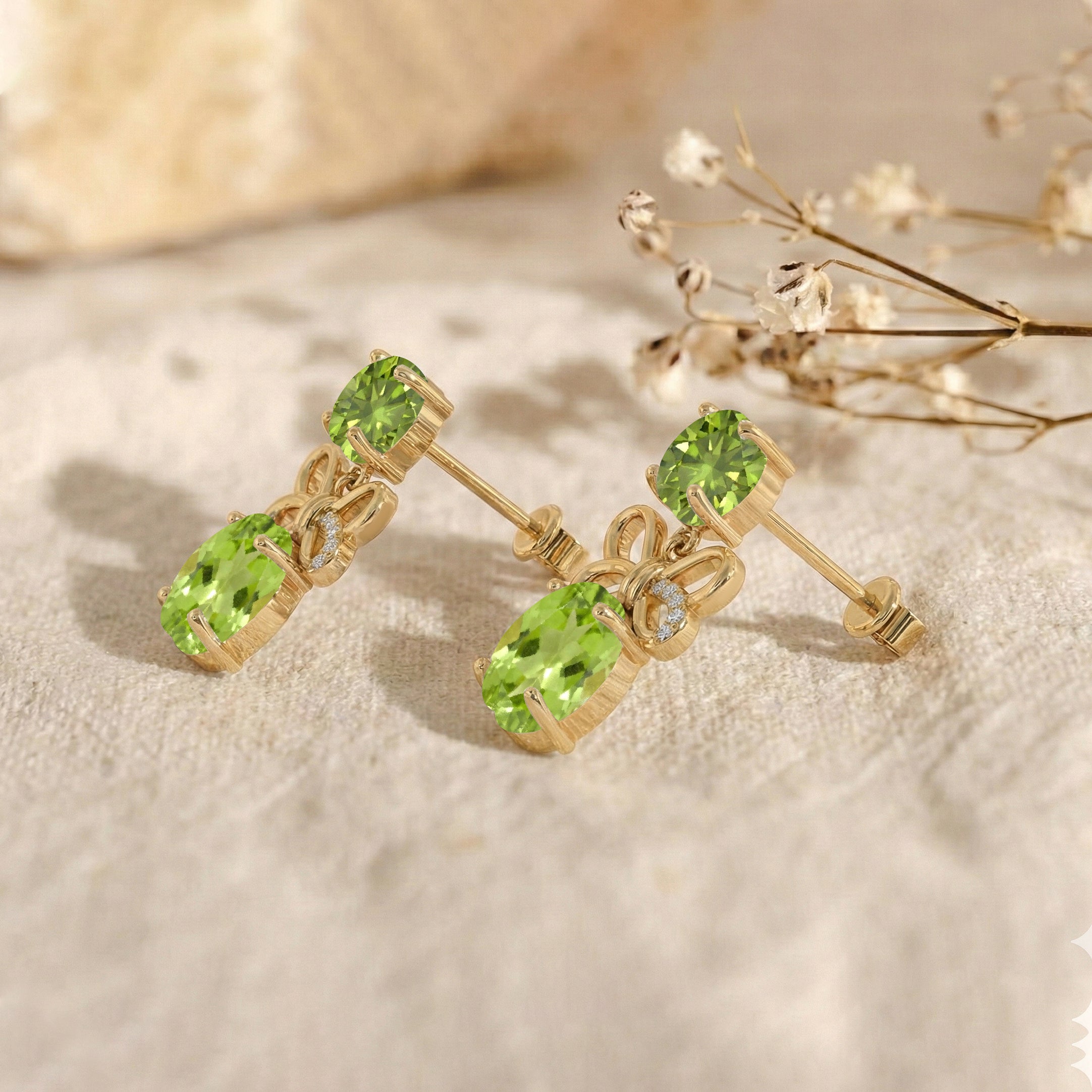 Peridot Round and Oval Stud Earring in 925 Sterling Silver 6 MM 5-ct.