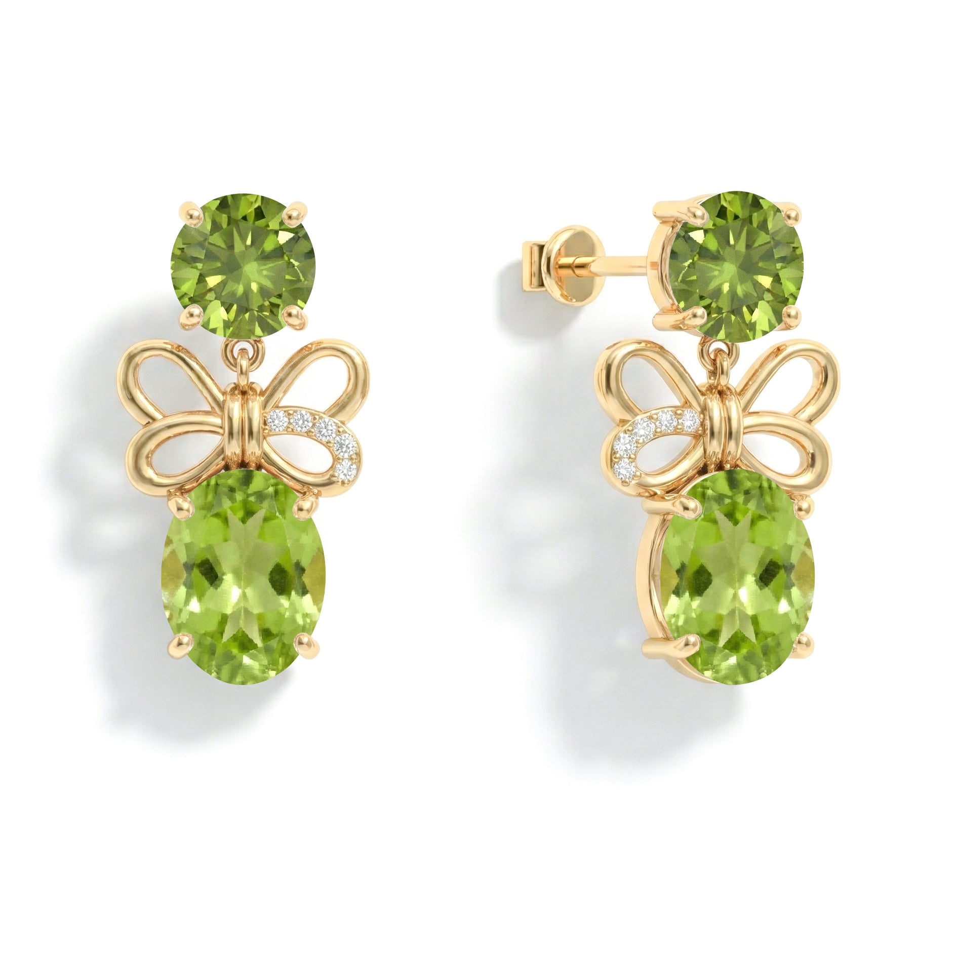 Peridot Round and Oval Stud Earring in 925 Sterling Silver 6 MM 5-ct.