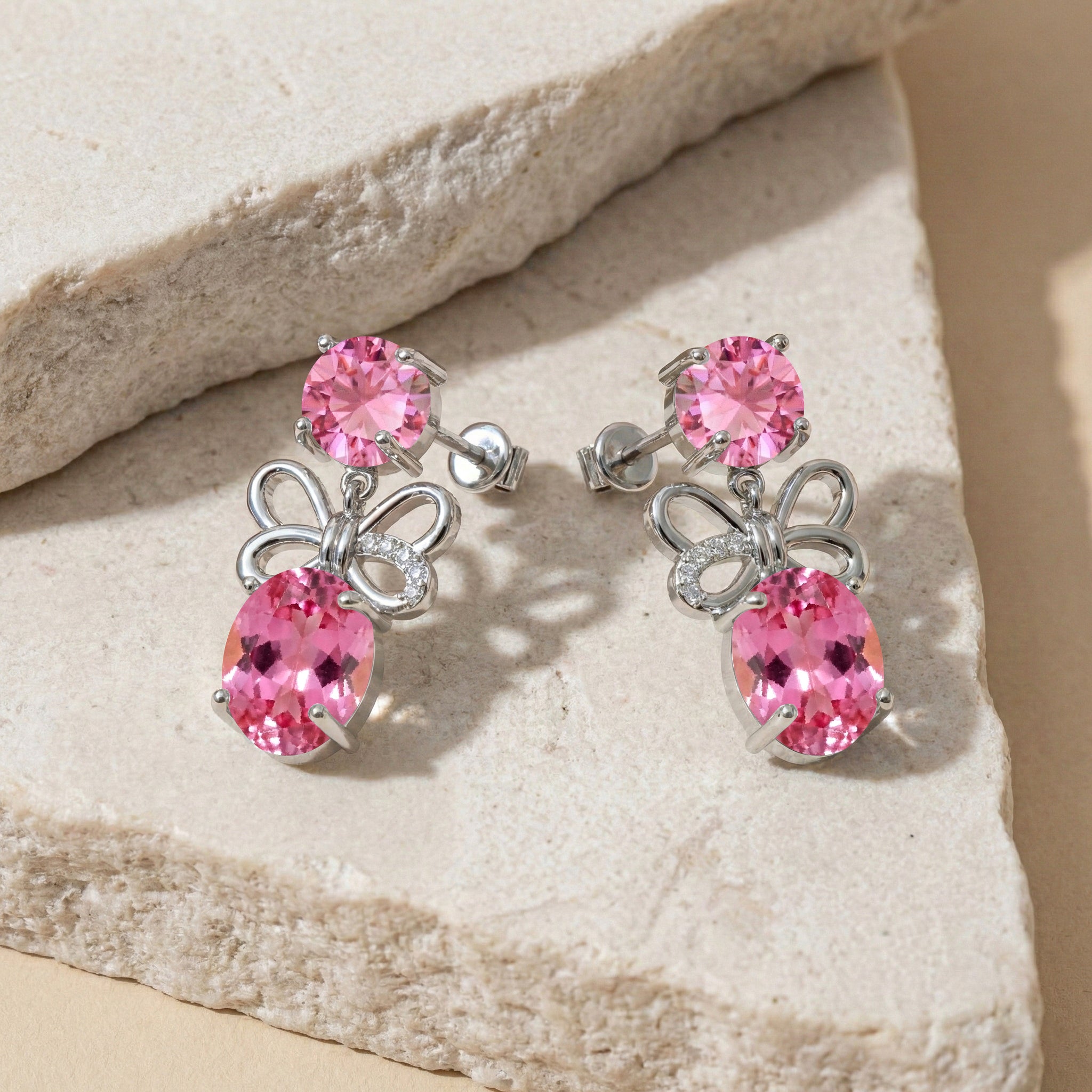 Pink Tourmaline Round and Oval Stud Earring in 925 Sterling Silver 6 MM 5-ct.