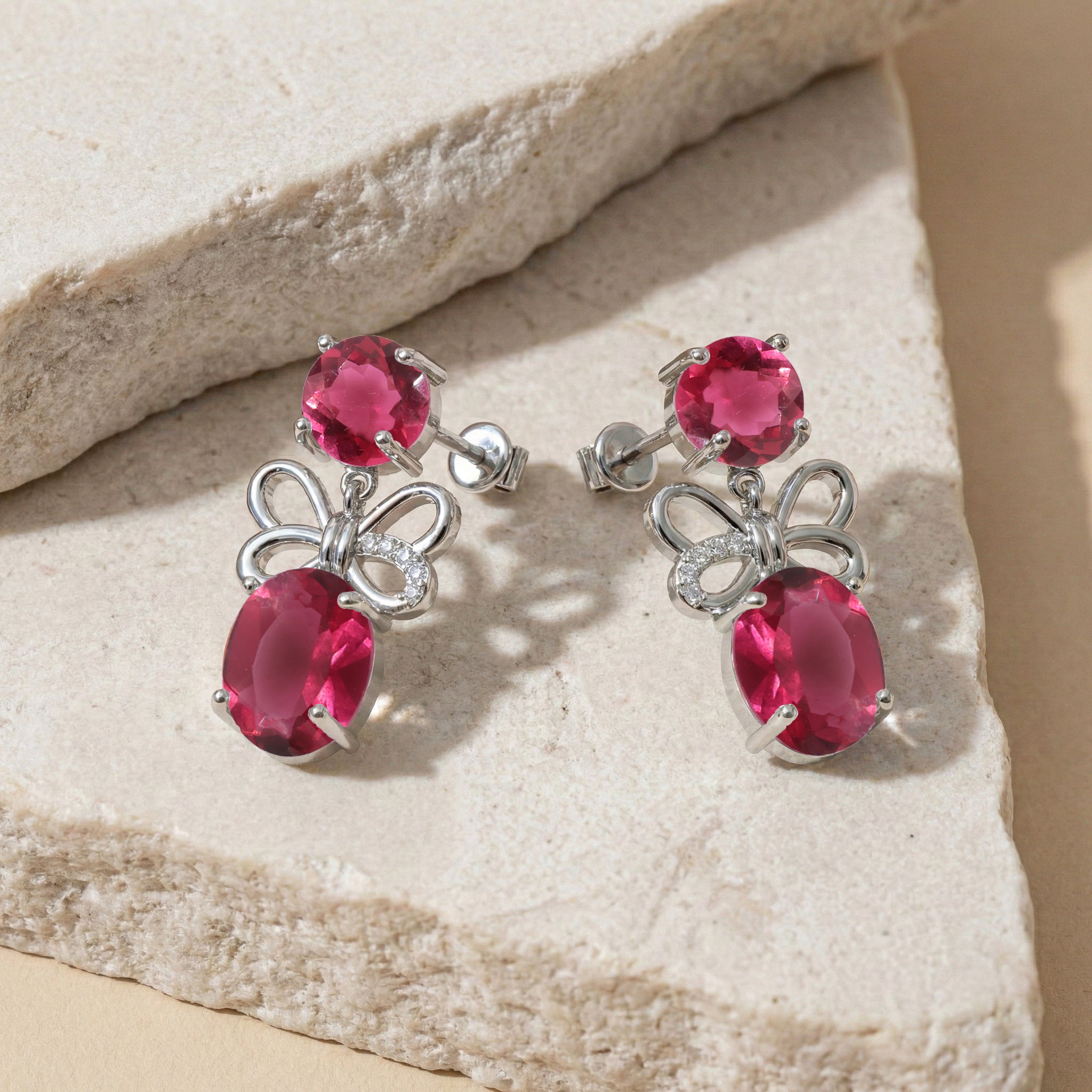 Pink Tourmaline Round and Oval Stud Earring in 925 Sterling Silver 6 MM 5-ct.