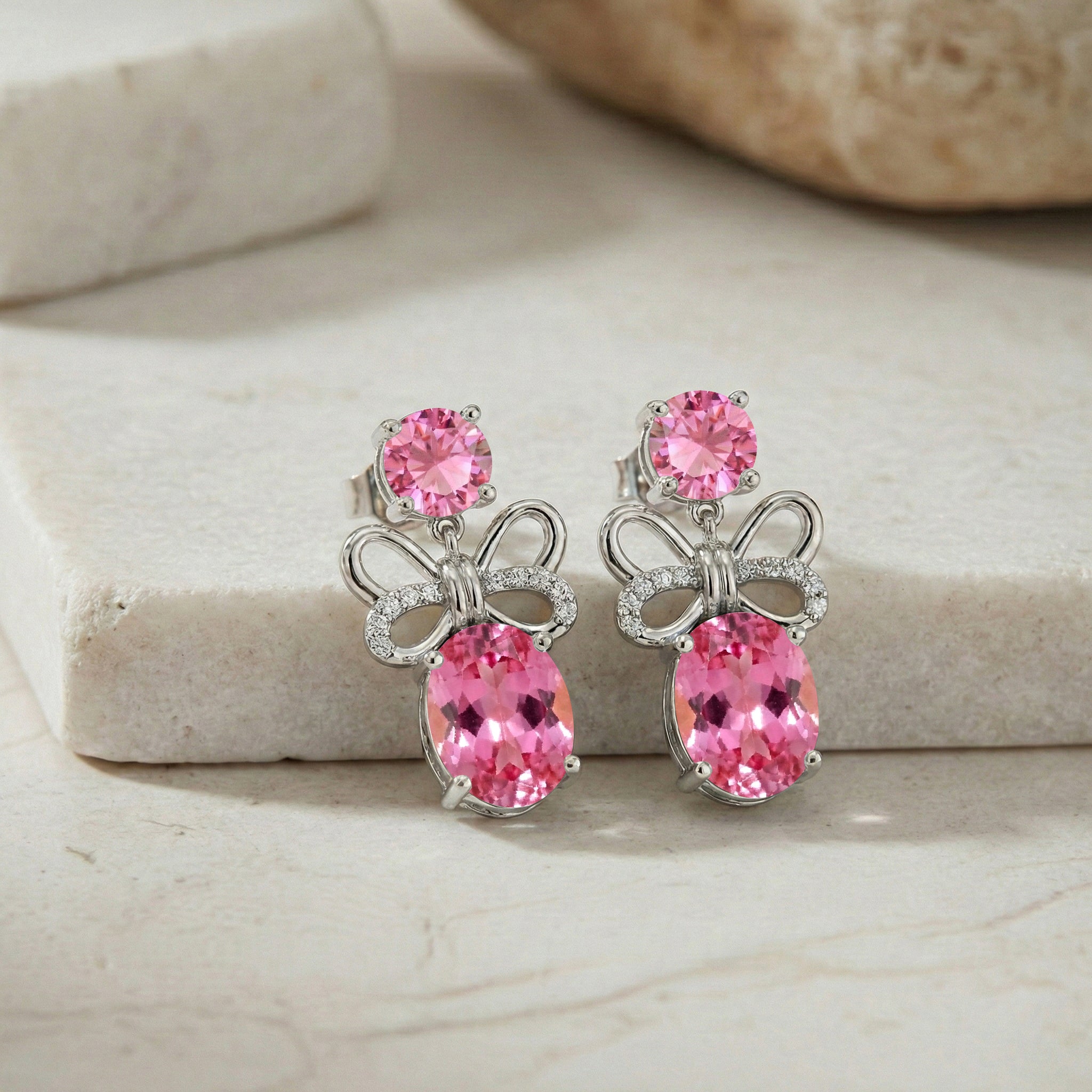 Pink Tourmaline Round and Oval Stud Earring in 925 Sterling Silver 6 MM 5-ct.