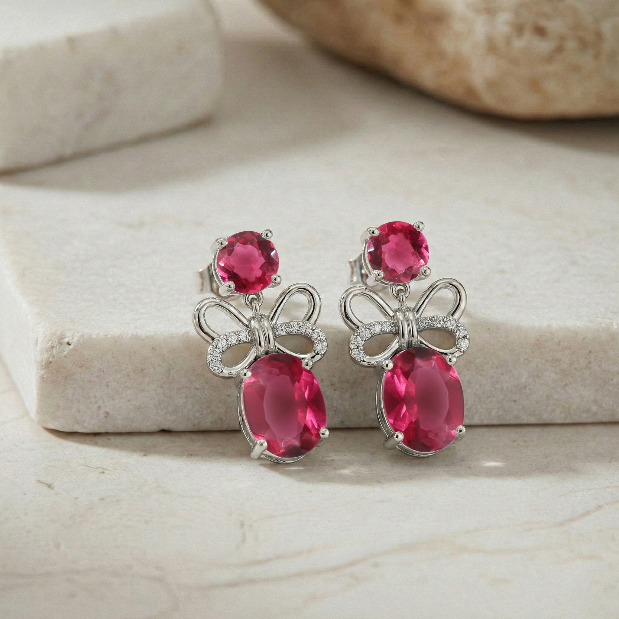 Pink Tourmaline Round and Oval Stud Earring in 925 Sterling Silver 6 MM 5-ct.