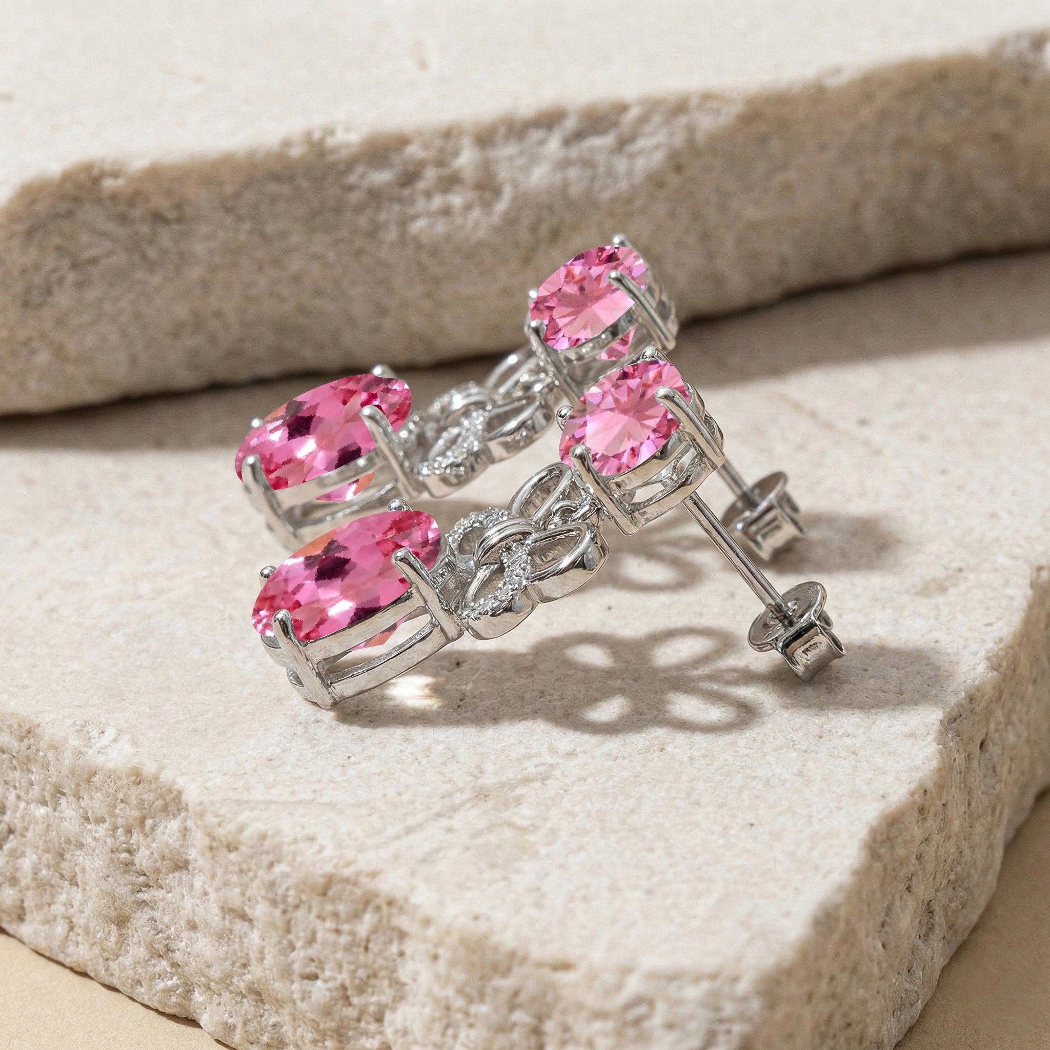 Pink Tourmaline Round and Oval Stud Earring in 925 Sterling Silver 6 MM 5-ct.