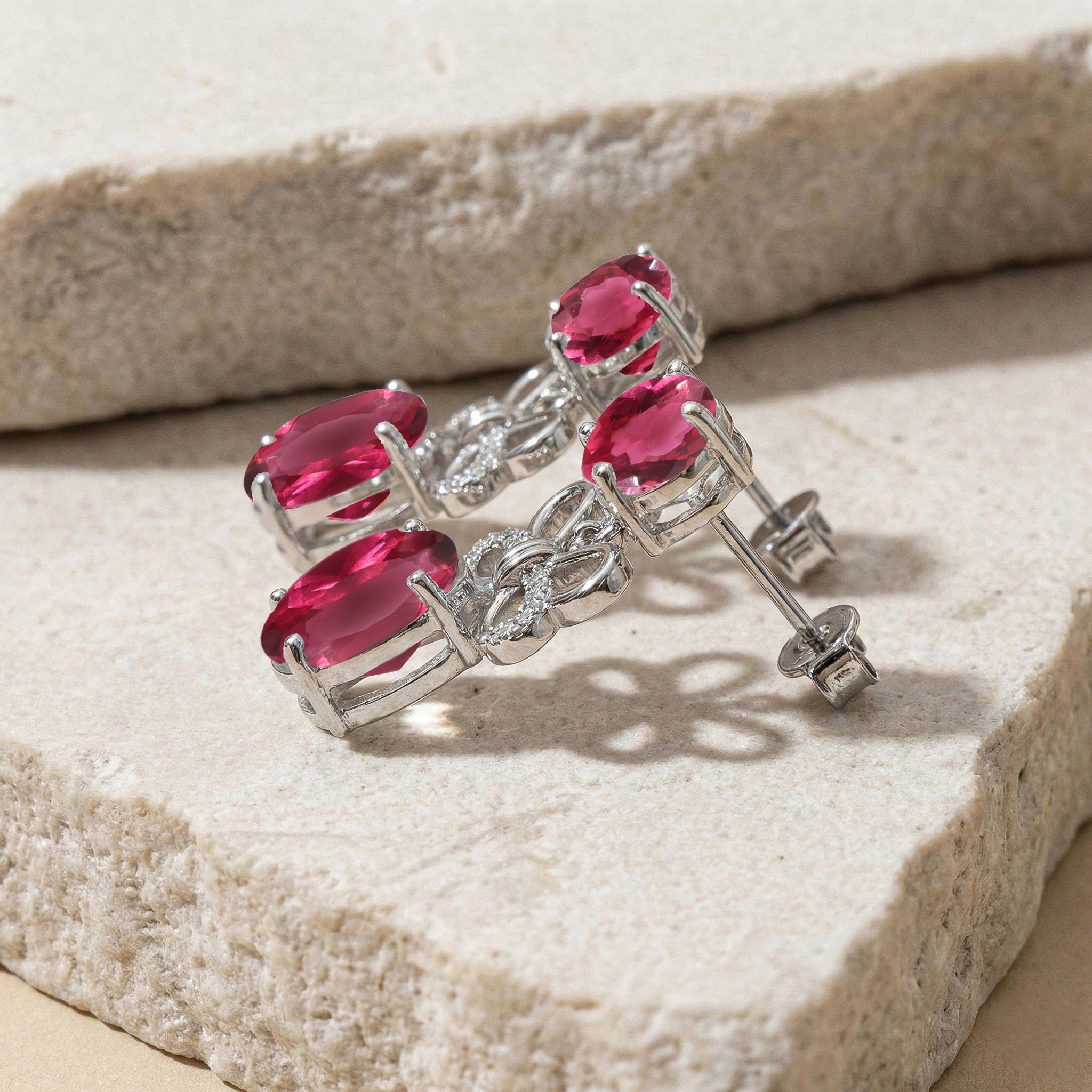 Pink Tourmaline Round and Oval Stud Earring in 925 Sterling Silver 6 MM 5-ct.