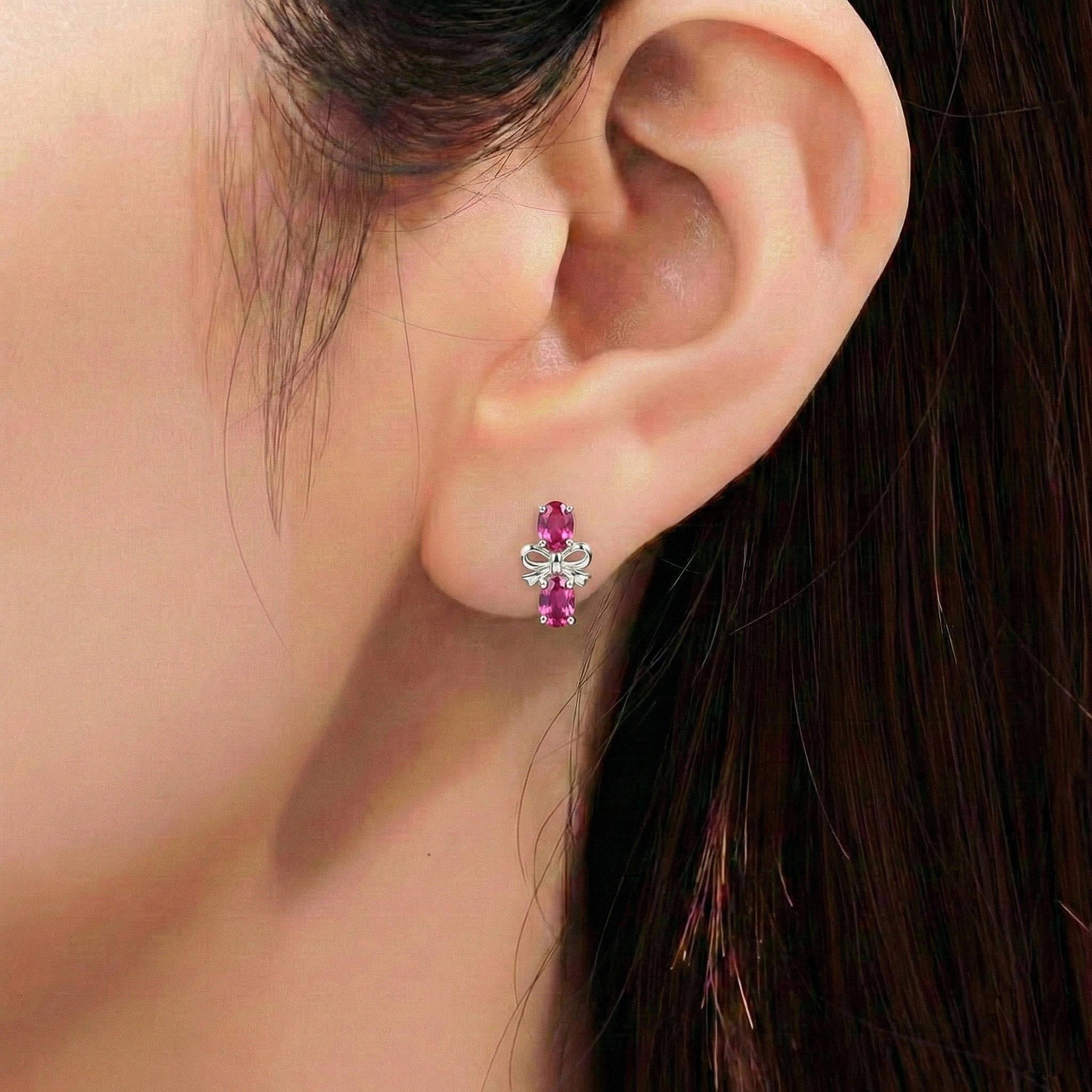 Pink Tourmaline Round and Oval Stud Earring in 925 Sterling Silver 6 MM 5-ct.