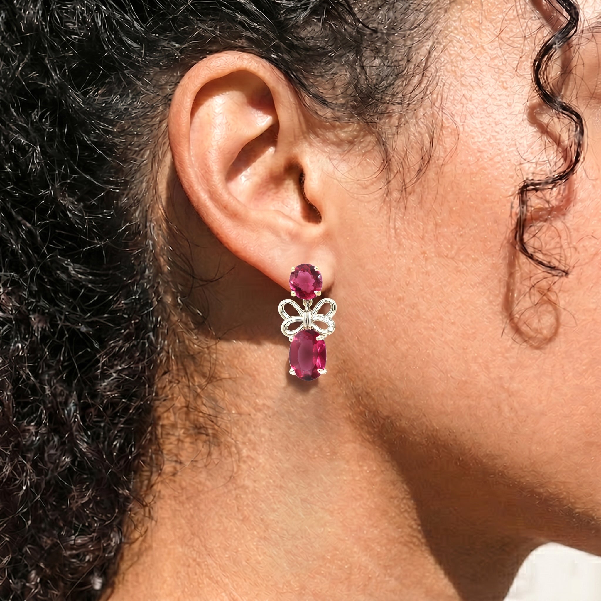 Pink Tourmaline Round and Oval Stud Earring in 925 Sterling Silver 6 MM 5-ct.