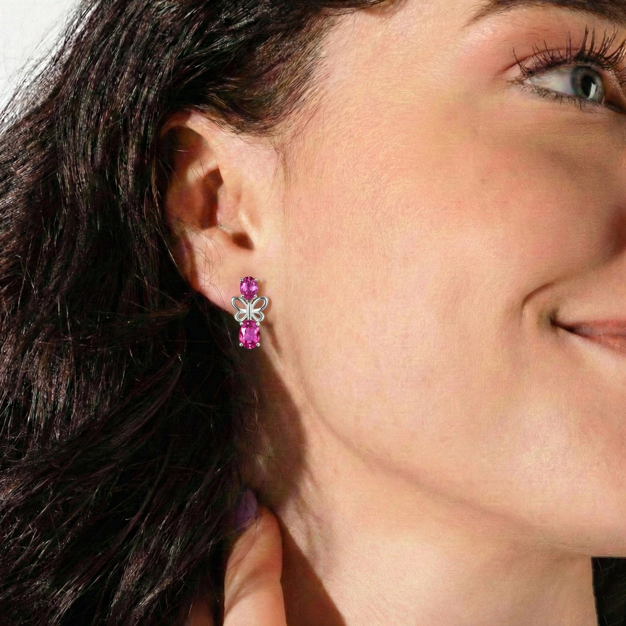 Pink Tourmaline Round and Oval Stud Earring in 925 Sterling Silver 6 MM 5-ct.