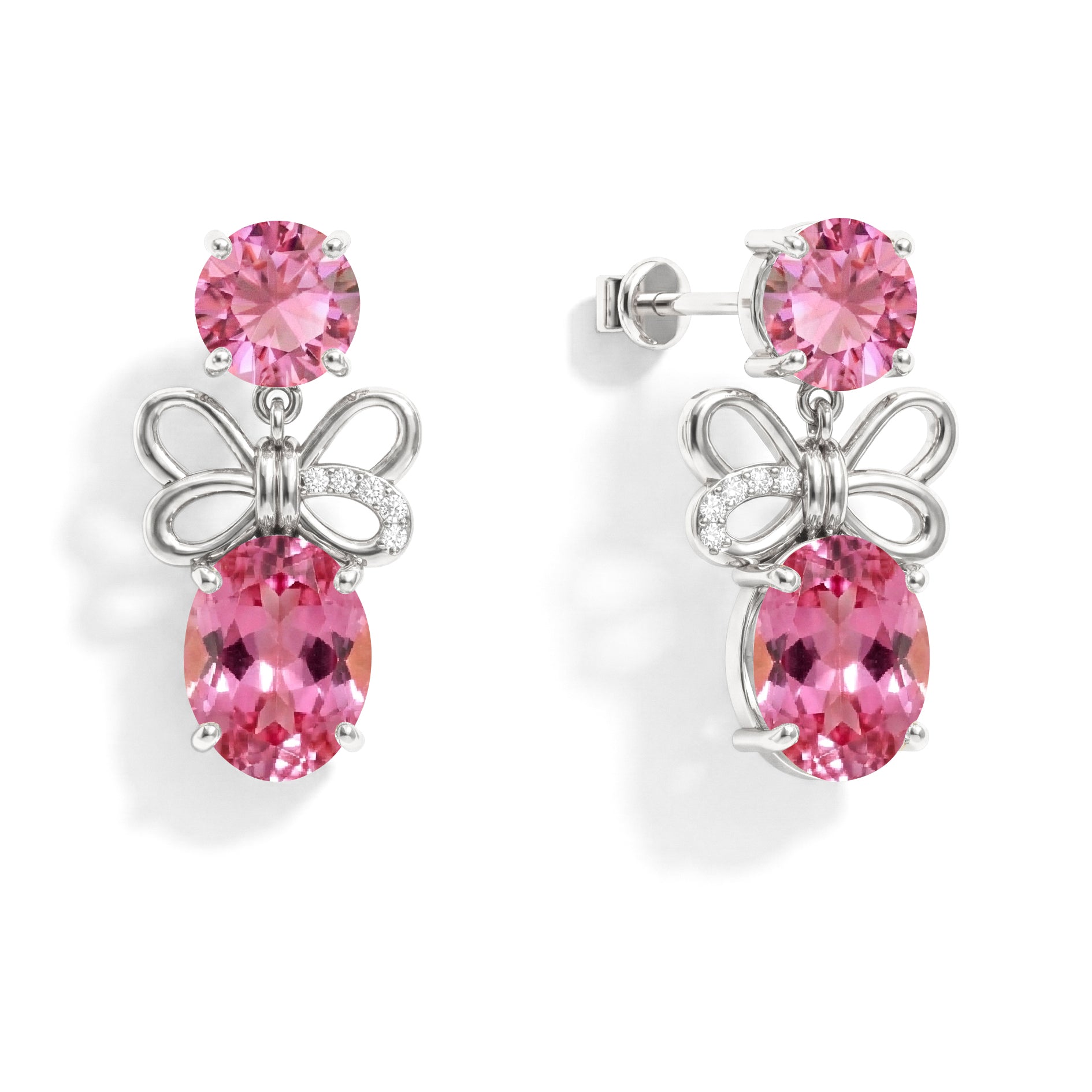 Pink Tourmaline Round and Oval Stud Earring in 925 Sterling Silver 6 MM 5-ct.