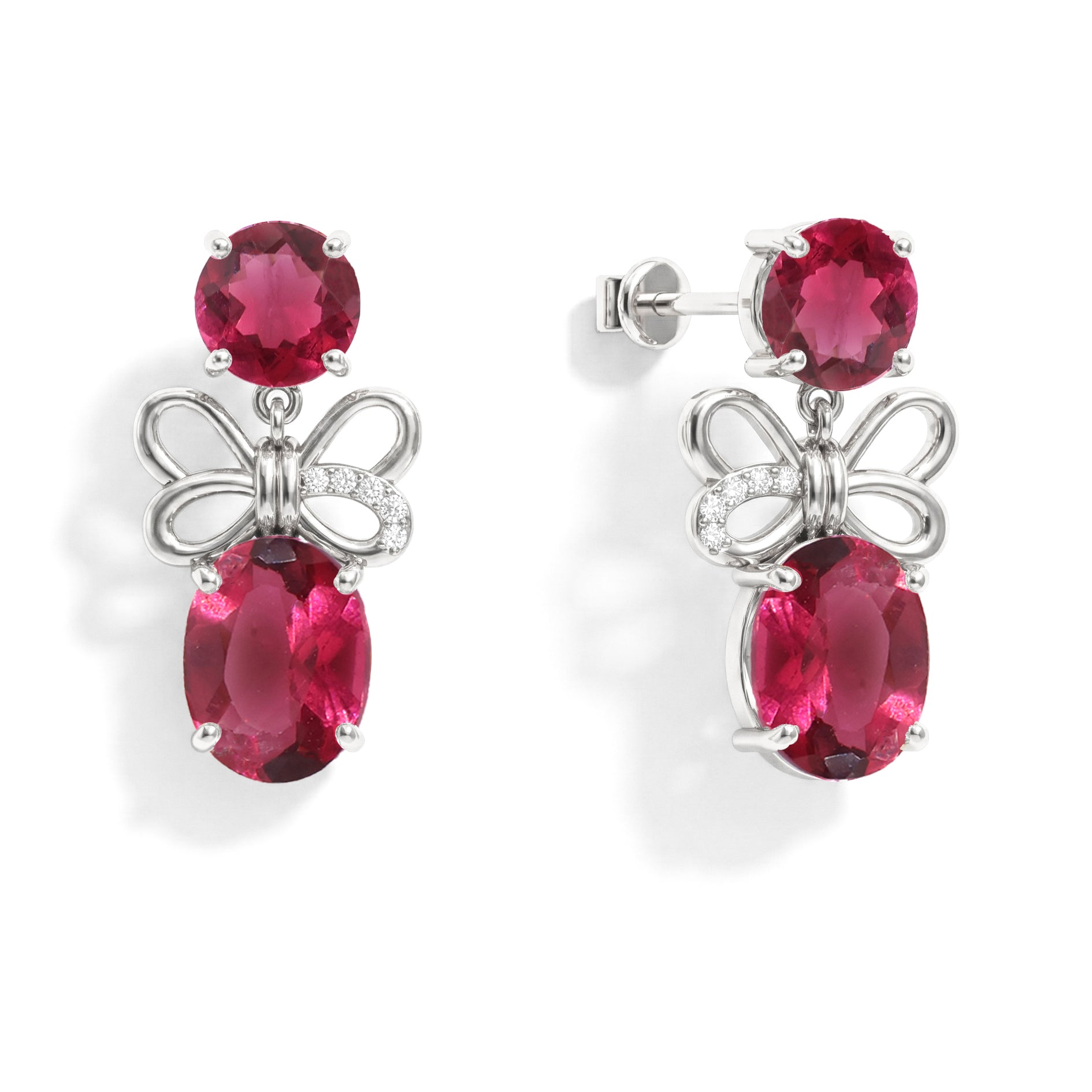 Pink Tourmaline Round and Oval Stud Earring in 925 Sterling Silver 6 MM 5-ct.