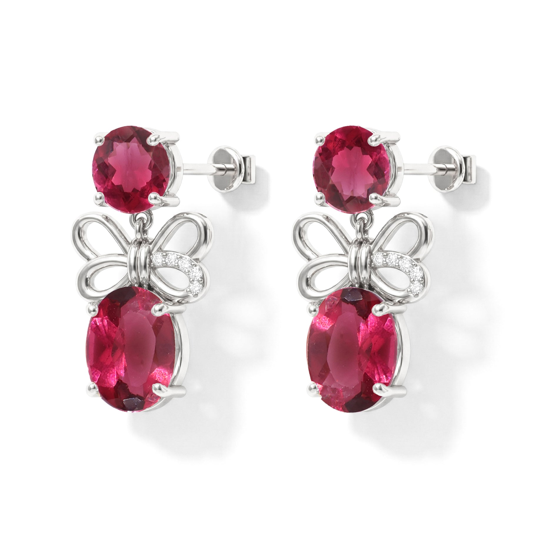 Pink Tourmaline Round and Oval Stud Earring in 925 Sterling Silver 6 MM 5-ct.
