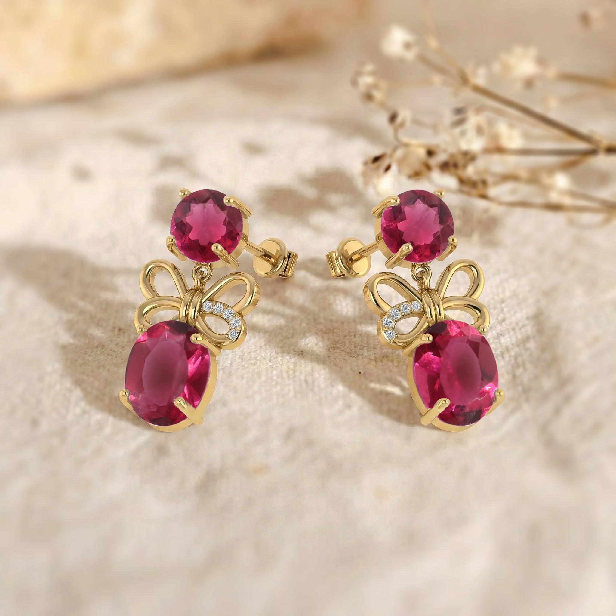 Pink Tourmaline Round and Oval Stud Earring in 925 Sterling Silver 6 MM 5-ct.