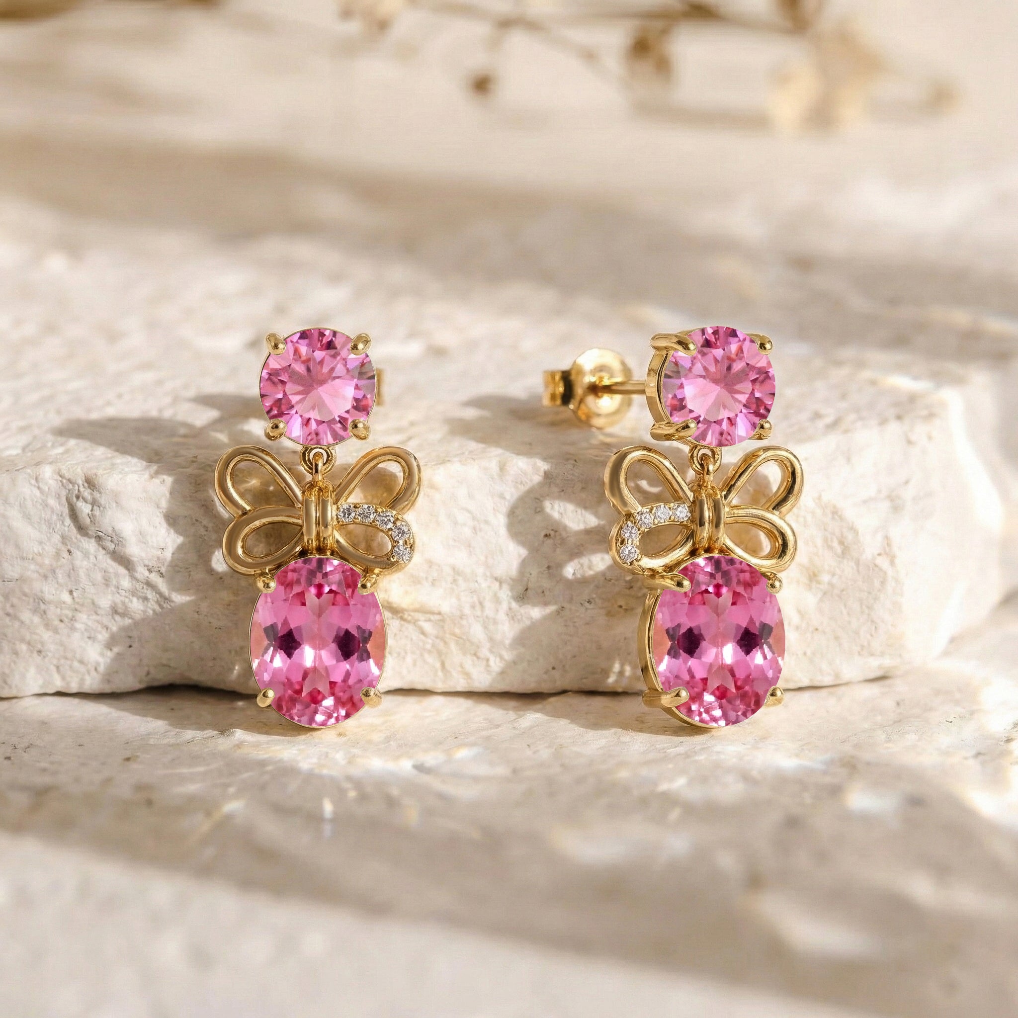 Pink Tourmaline Round and Oval Stud Earring in 925 Sterling Silver 6 MM 5-ct.