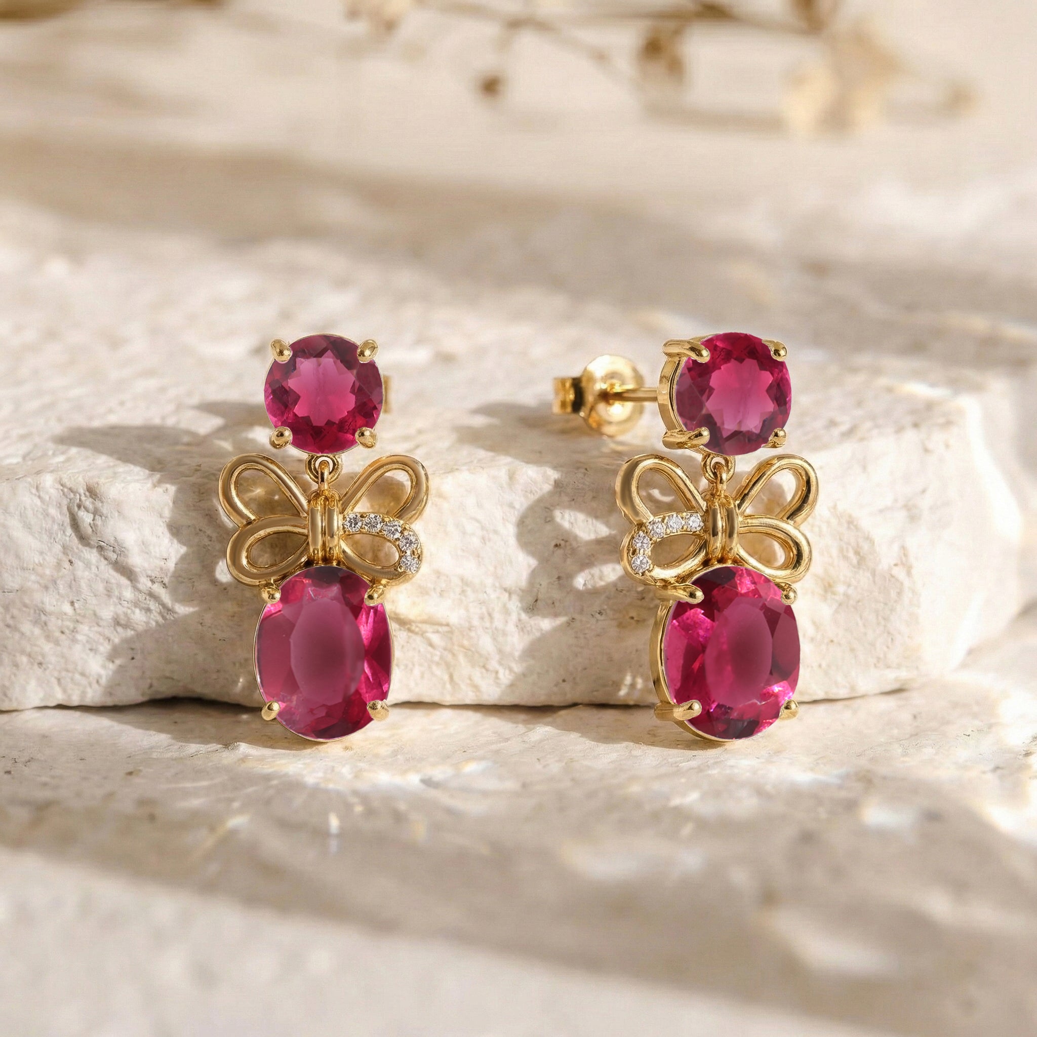 Pink Tourmaline Round and Oval Stud Earring in 925 Sterling Silver 6 MM 5-ct.