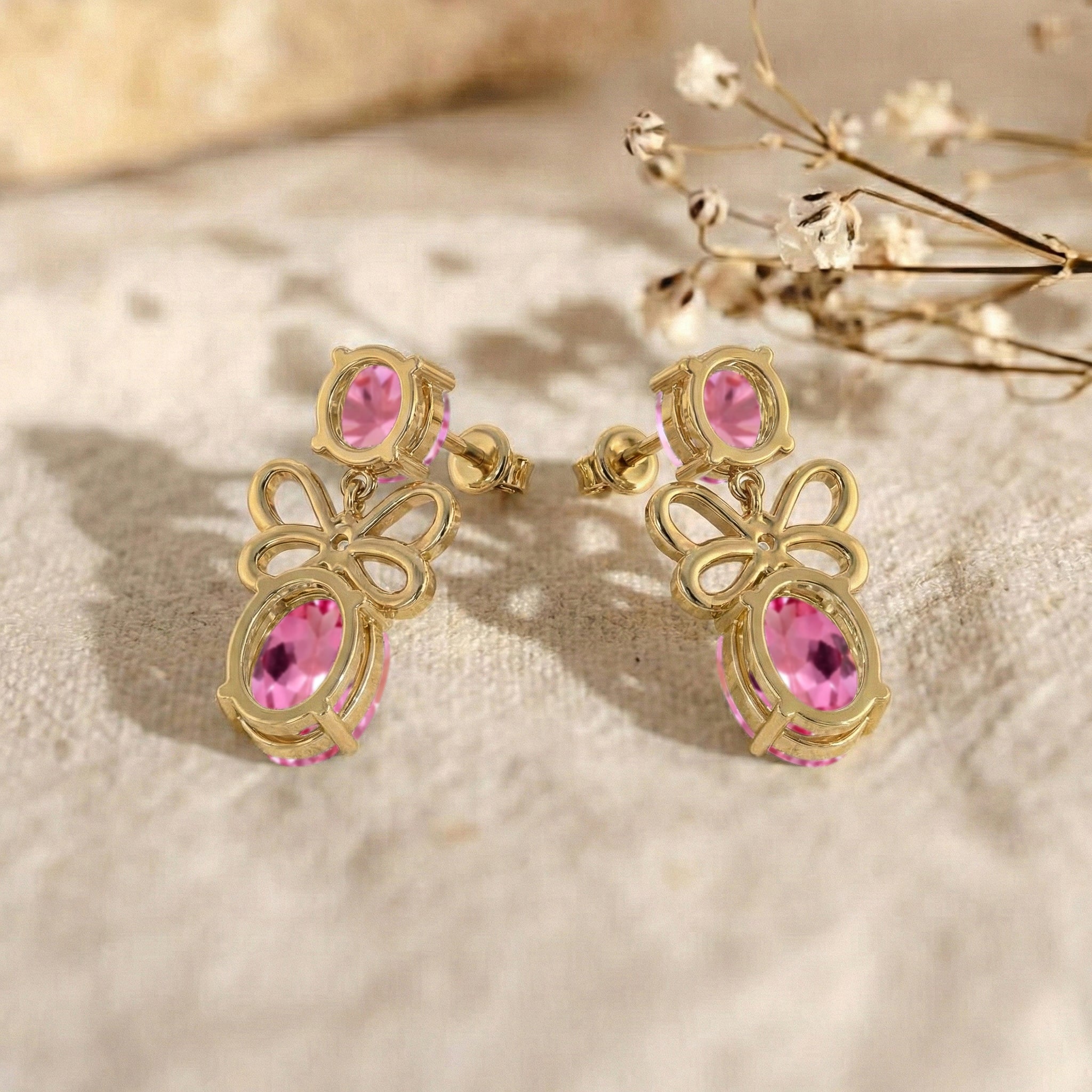 Pink Tourmaline Round and Oval Stud Earring in 925 Sterling Silver 6 MM 5-ct.