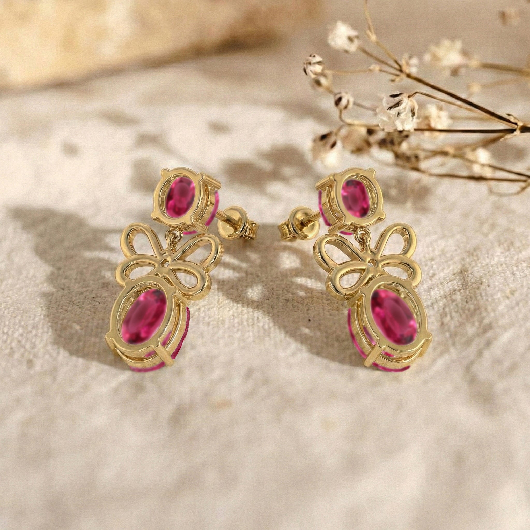 Pink Tourmaline Round and Oval Stud Earring in 925 Sterling Silver 6 MM 5-ct.