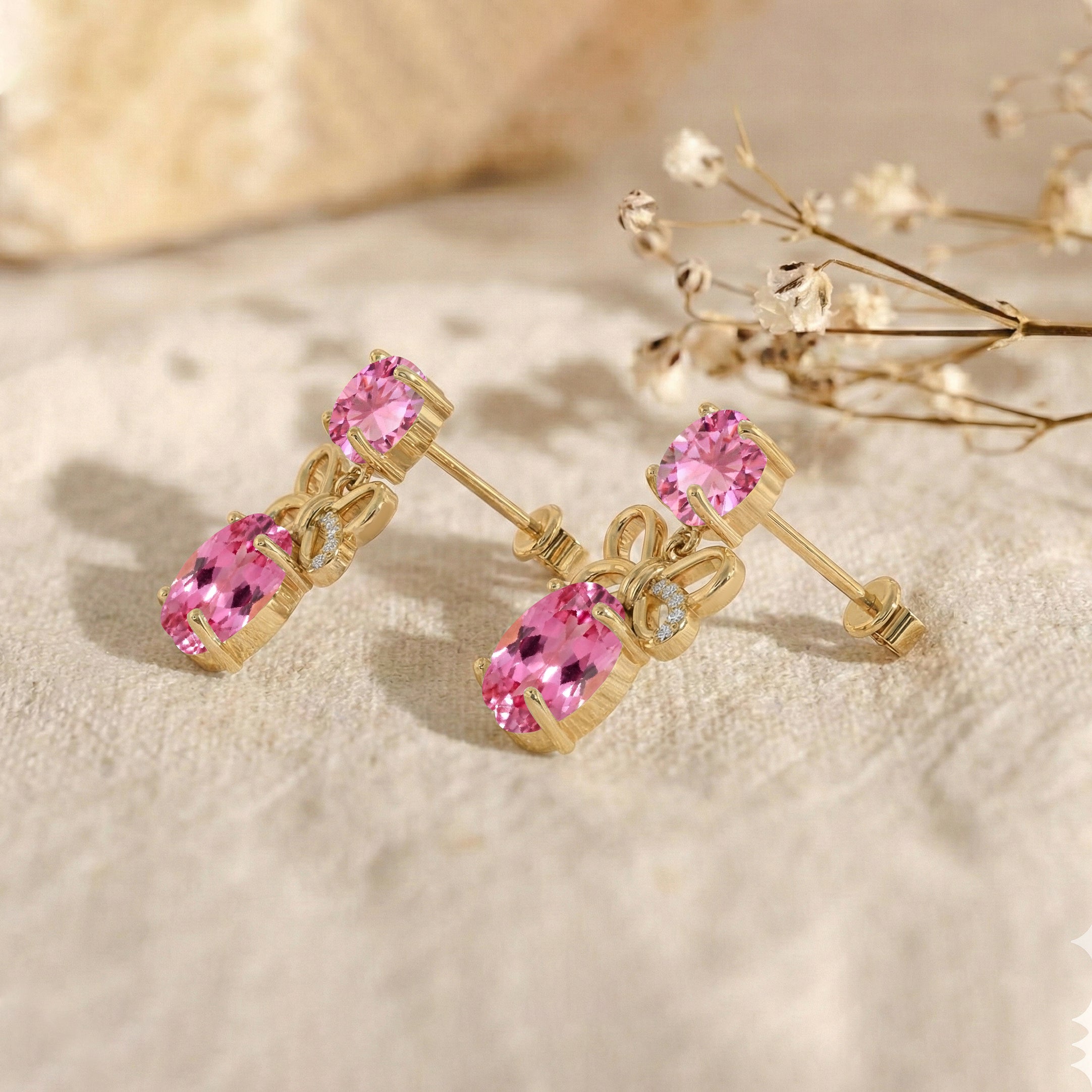 Pink Tourmaline Round and Oval Stud Earring in 925 Sterling Silver 6 MM 5-ct.