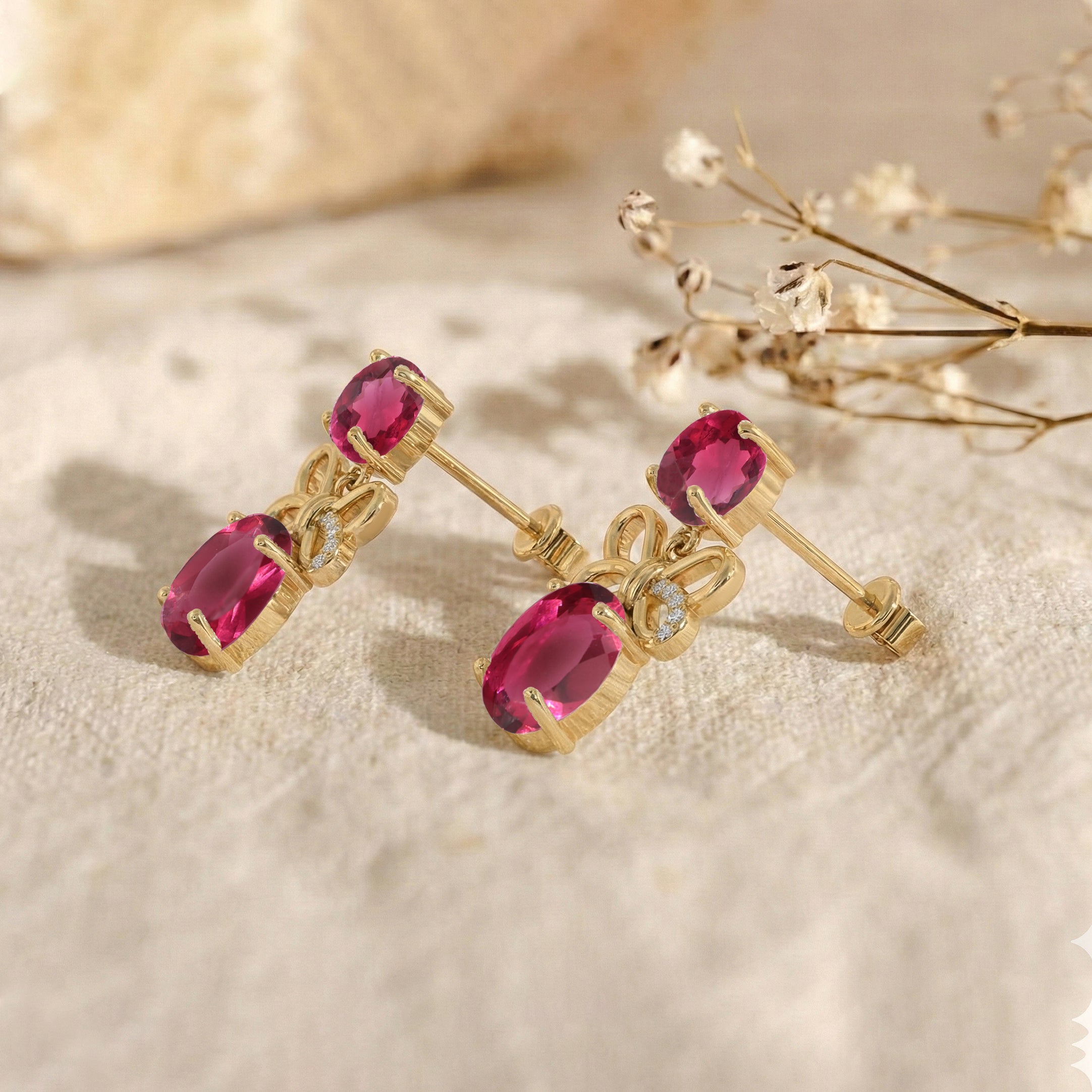 Pink Tourmaline Round and Oval Stud Earring in 925 Sterling Silver 6 MM 5-ct.
