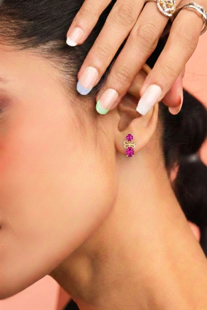 Pink Tourmaline Round and Oval Stud Earring in 925 Sterling Silver 6 MM 5-ct.