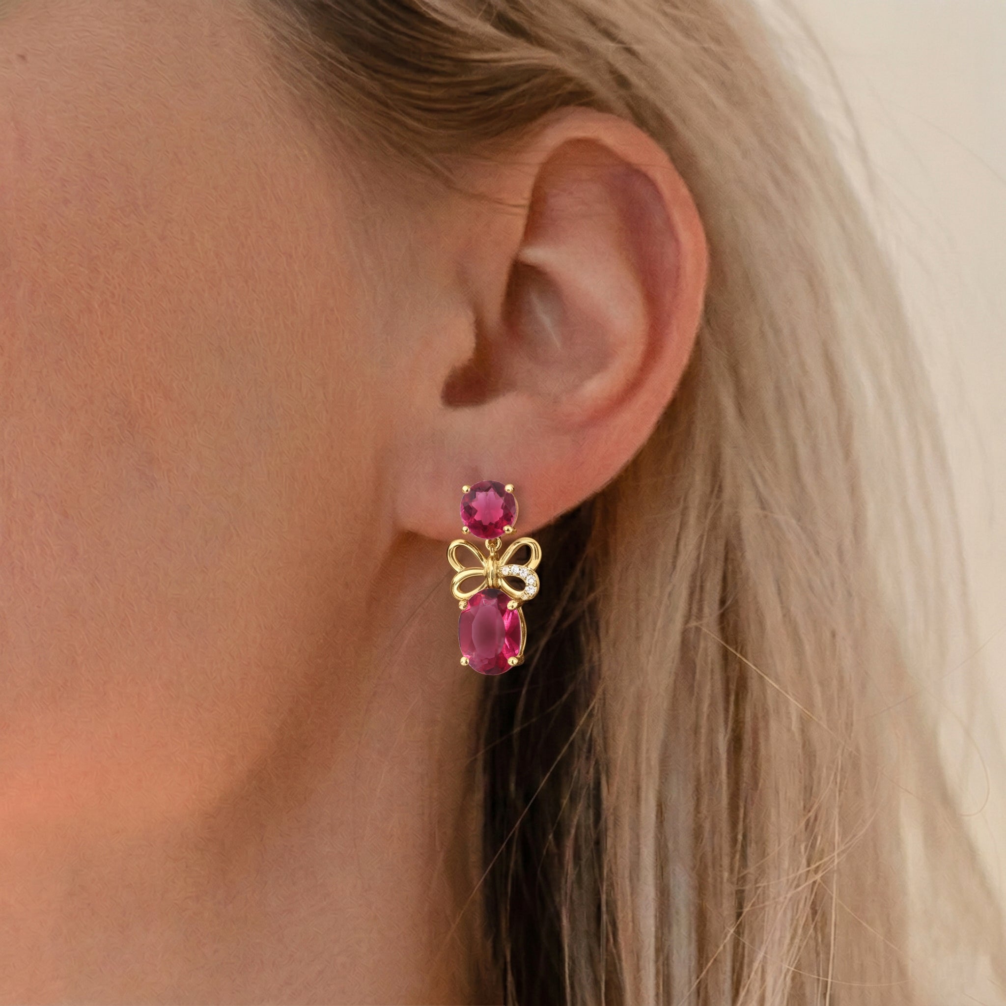 Pink Tourmaline Round and Oval Stud Earring in 925 Sterling Silver 6 MM 5-ct.