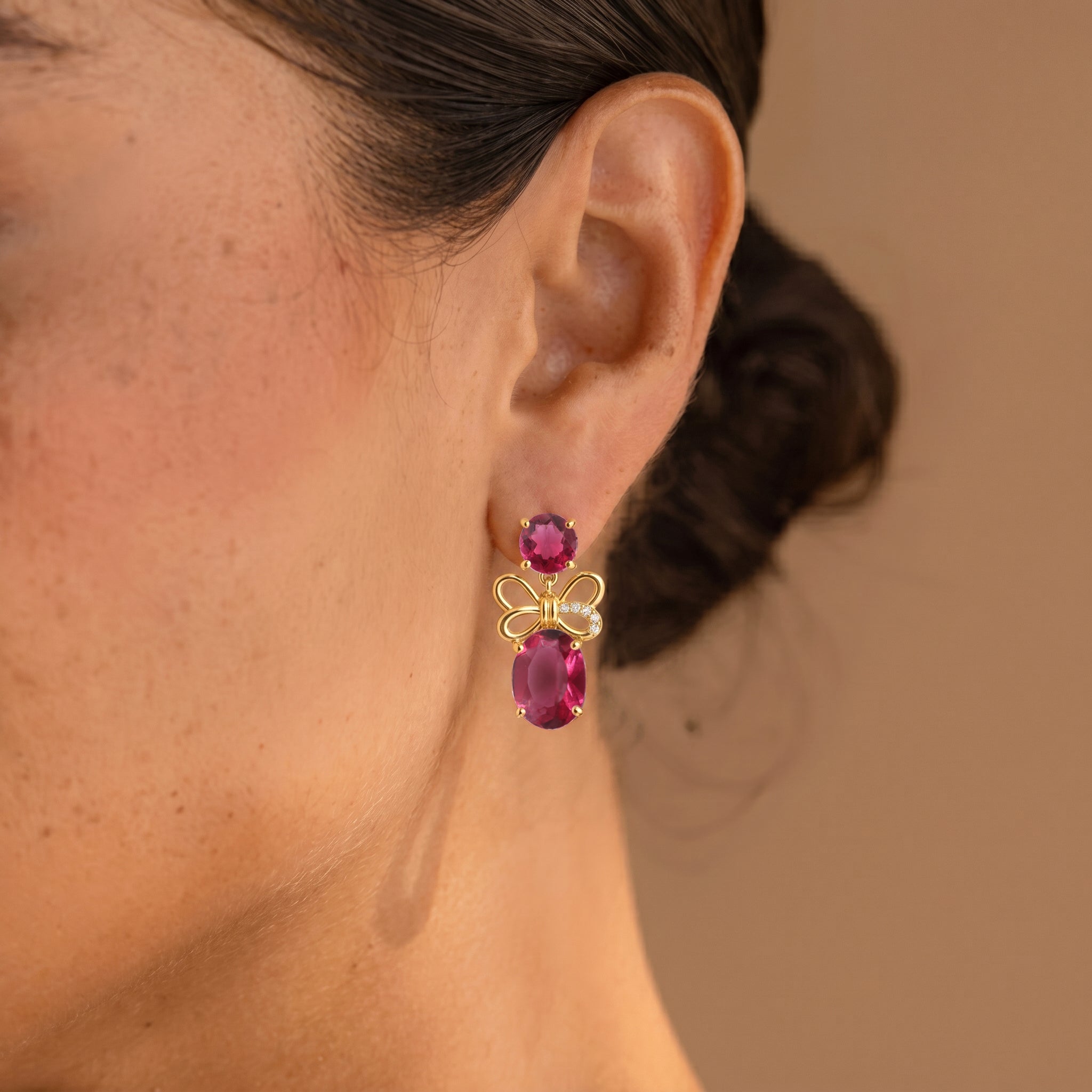 Pink Tourmaline Round and Oval Stud Earring in 925 Sterling Silver 6 MM 5-ct.