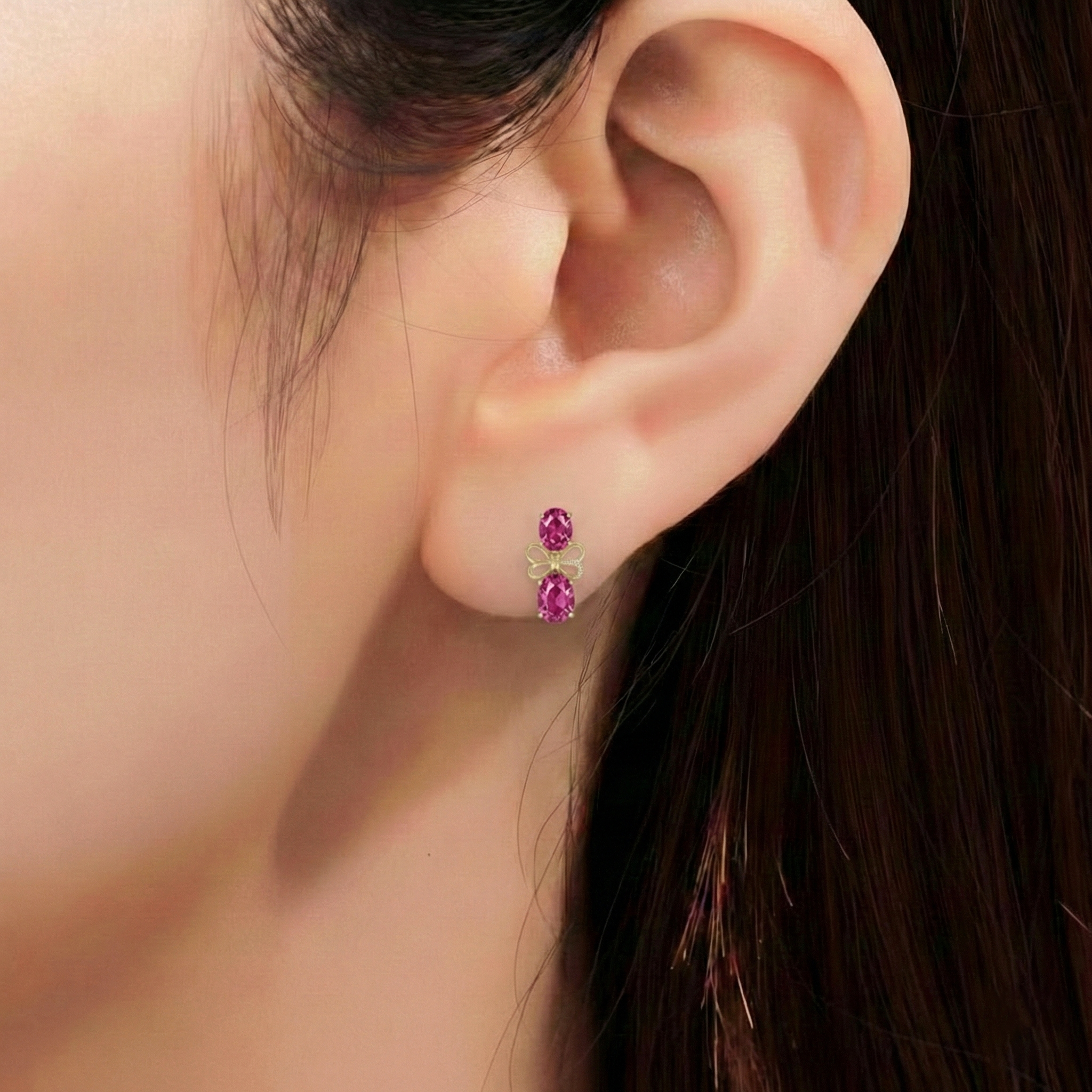 Pink Tourmaline Round and Oval Stud Earring in 925 Sterling Silver 6 MM 5-ct.