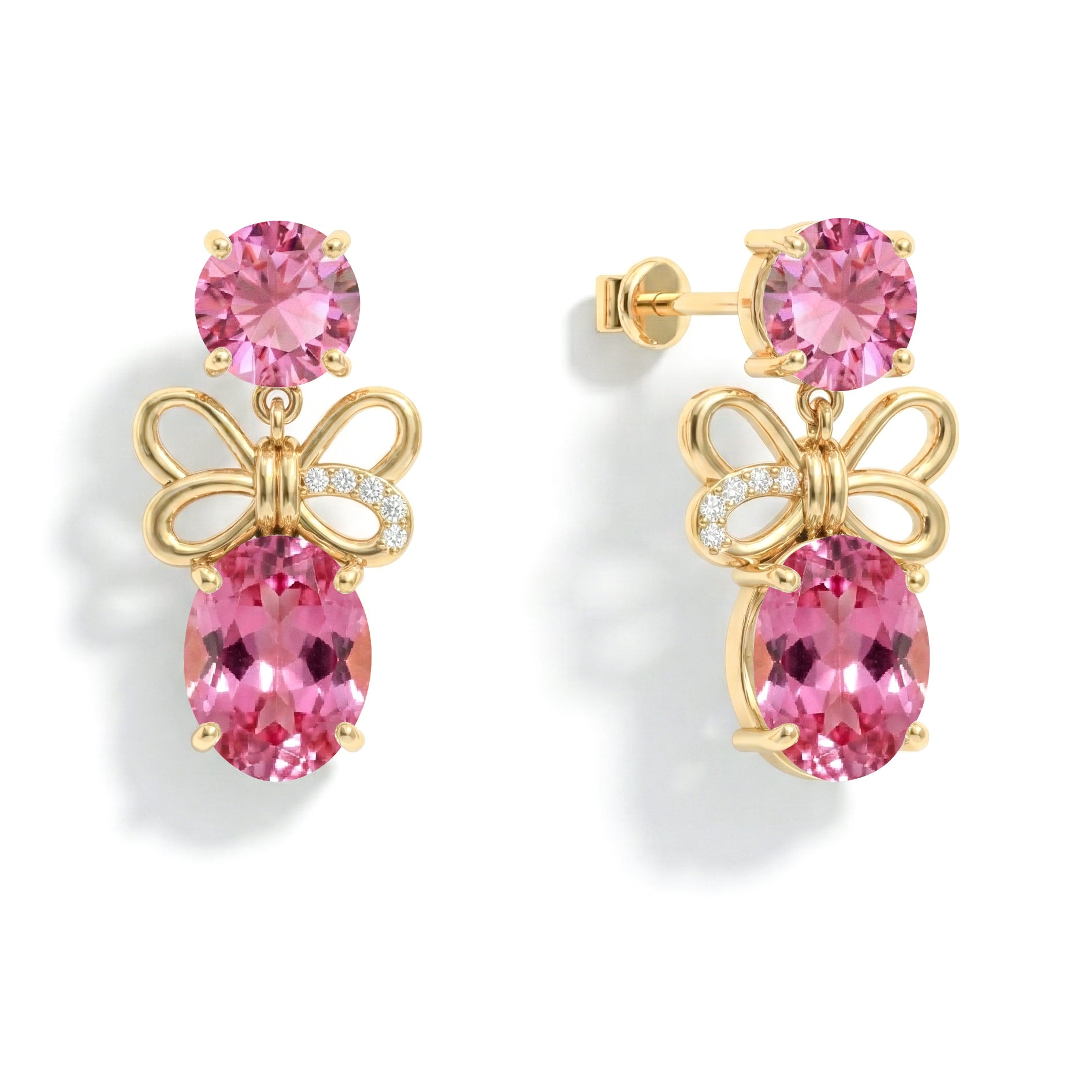 Pink Tourmaline Round and Oval Stud Earring in 925 Sterling Silver 6 MM 5-ct.