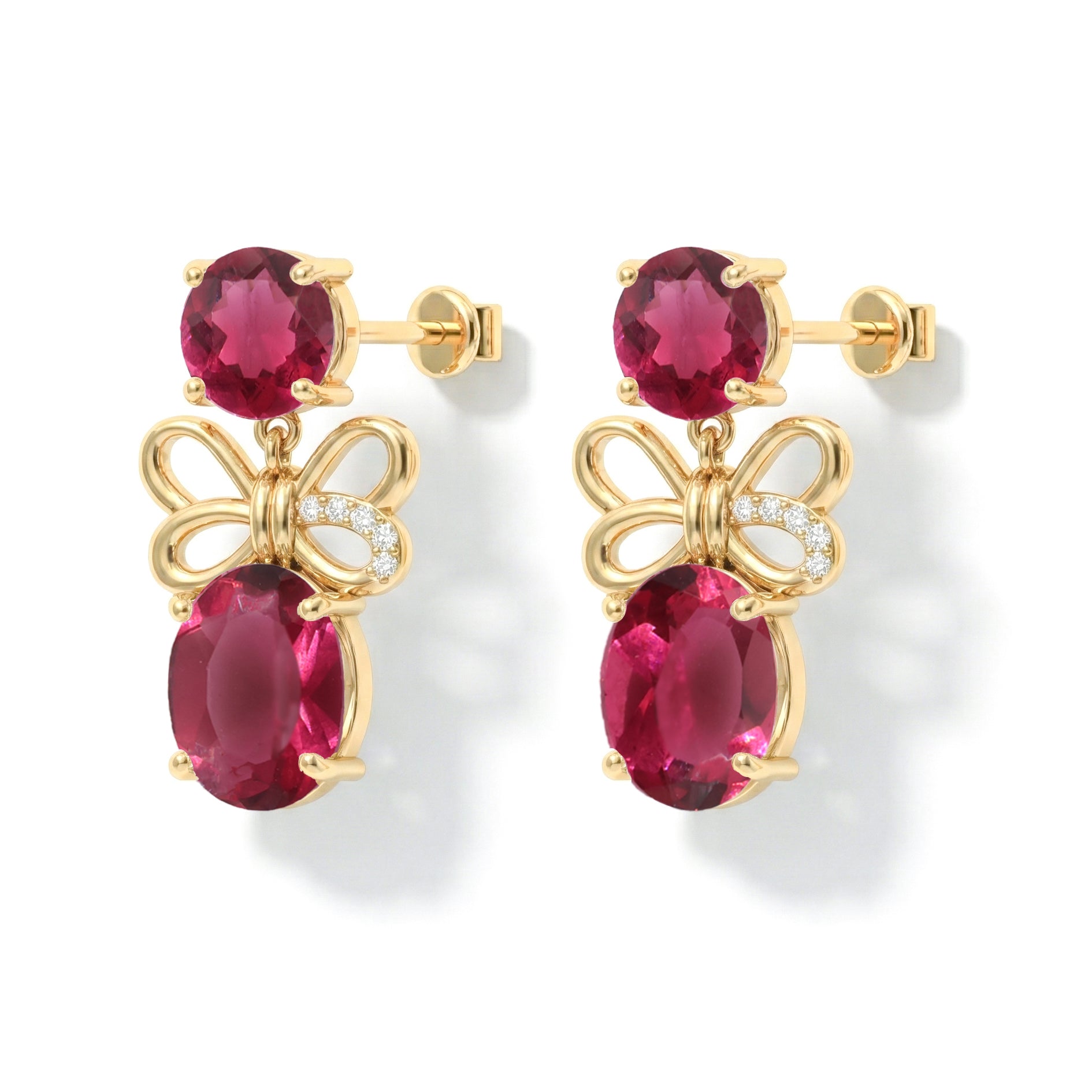 Pink Tourmaline Round and Oval Stud Earring in 925 Sterling Silver 6 MM 5-ct.