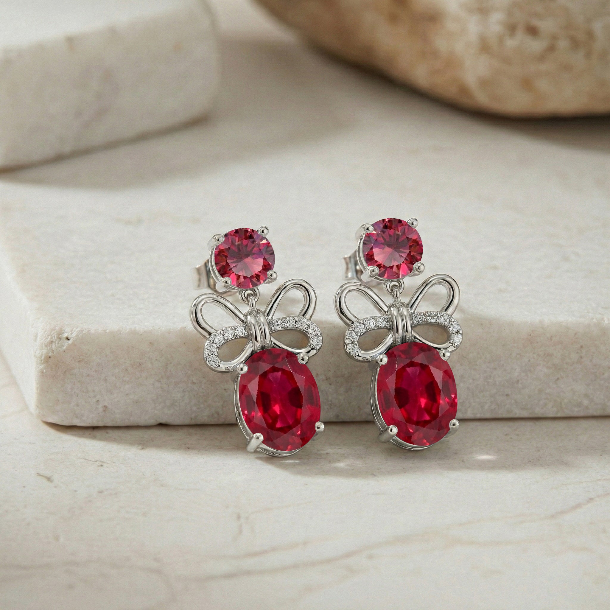 Ruby Round and Oval Stud Earring in 925 Sterling Silver 6 MM 5-ct.