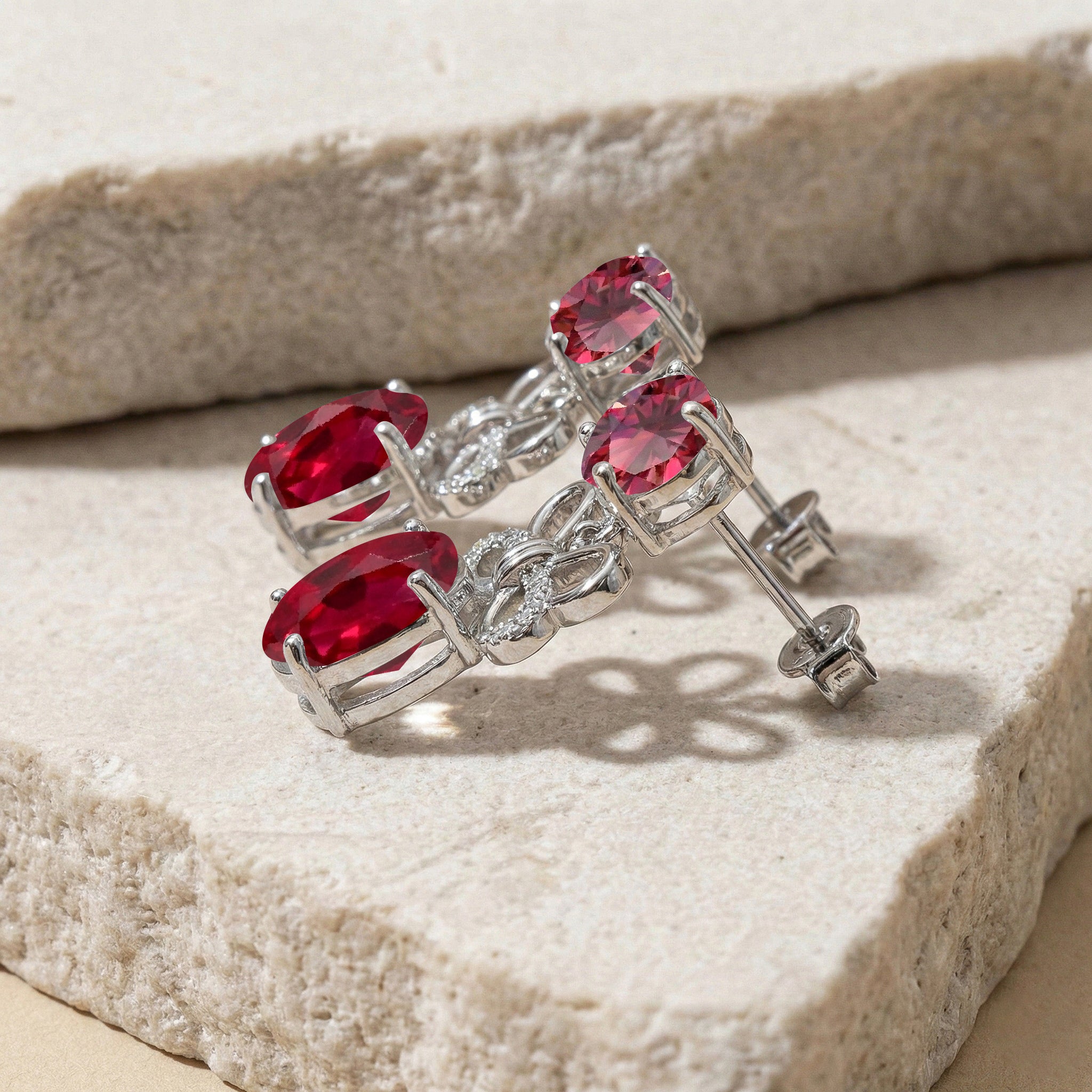 Ruby Round and Oval Stud Earring in 925 Sterling Silver 6 MM 5-ct.