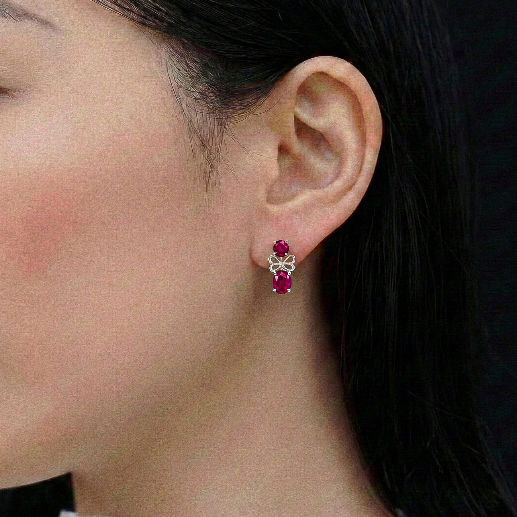 Ruby Round and Oval Stud Earring in 925 Sterling Silver 6 MM 5-ct.