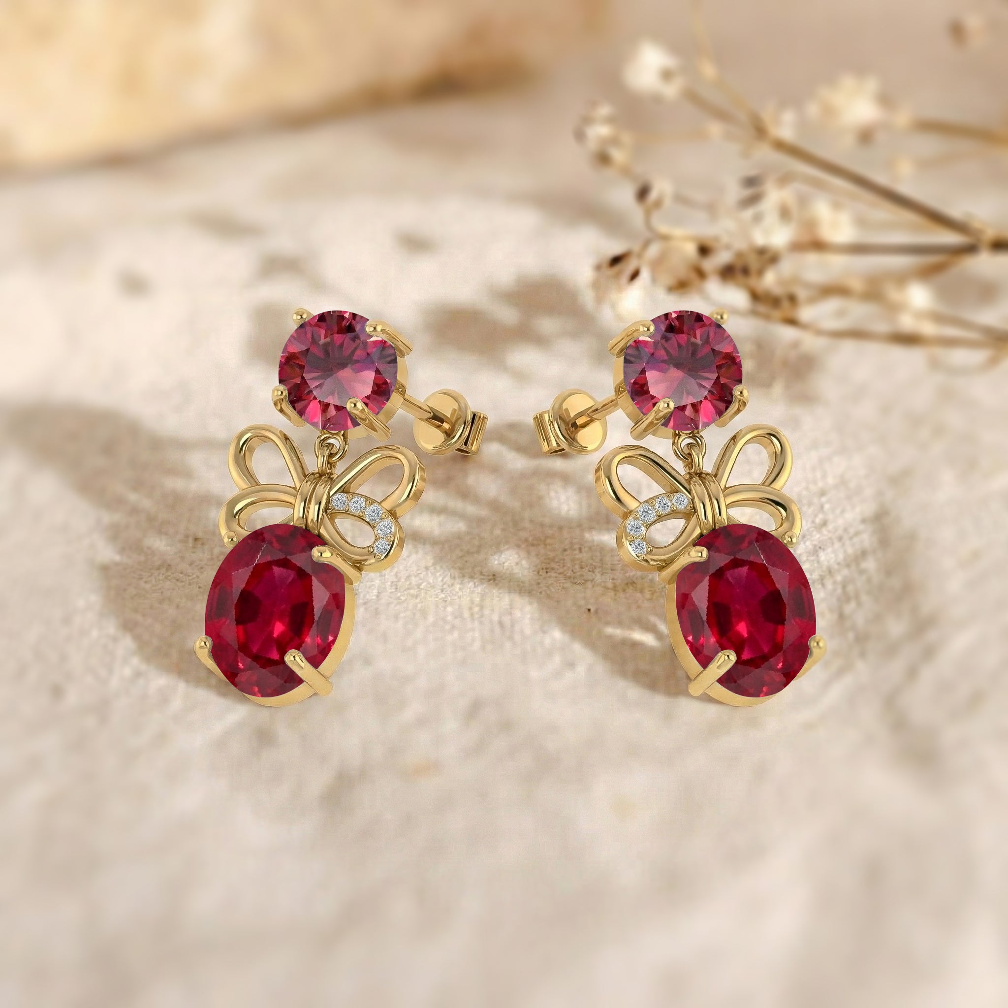 Ruby Round and Oval Stud Earring in 925 Sterling Silver 6 MM 5-ct.