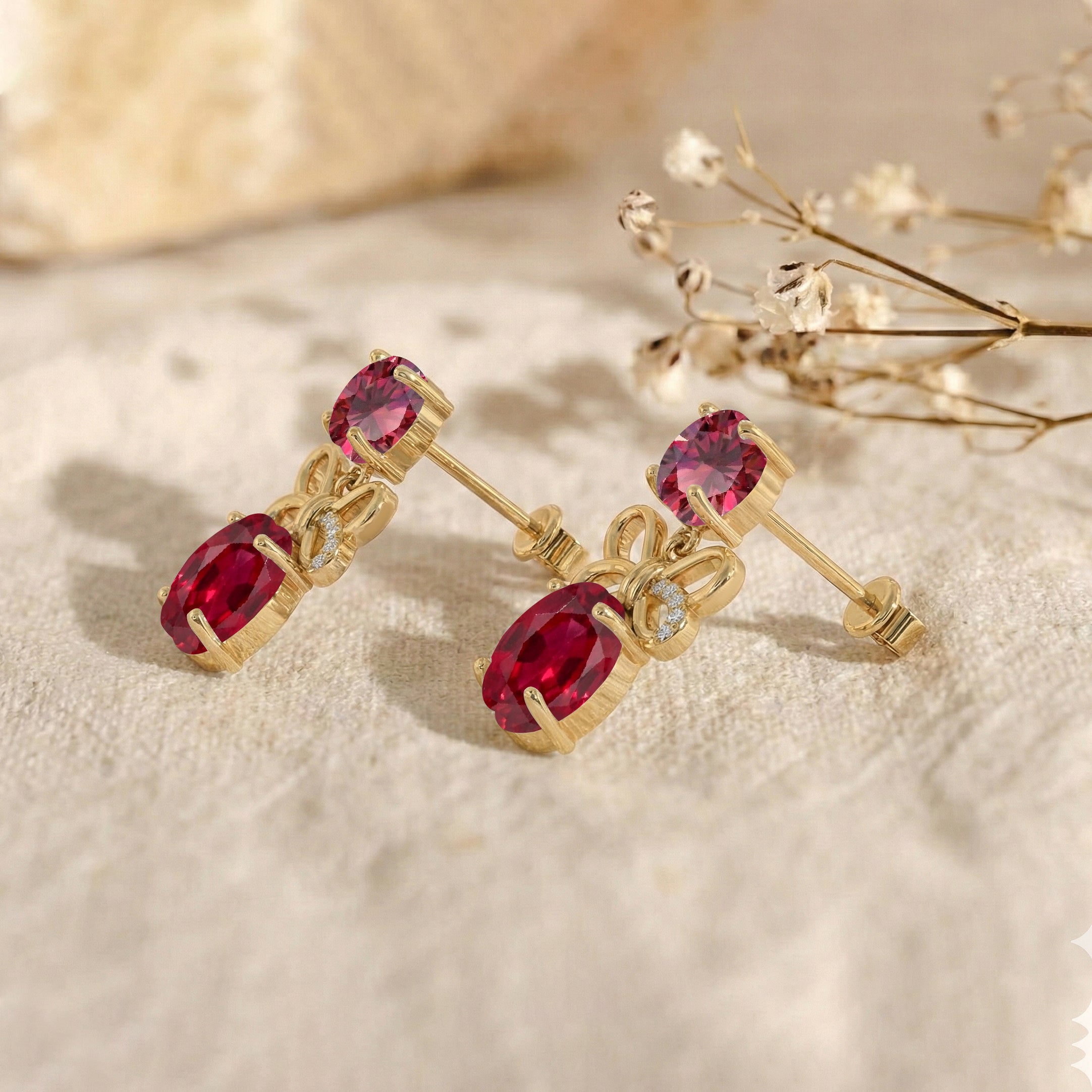 Ruby Round and Oval Stud Earring in 925 Sterling Silver 6 MM 5-ct.